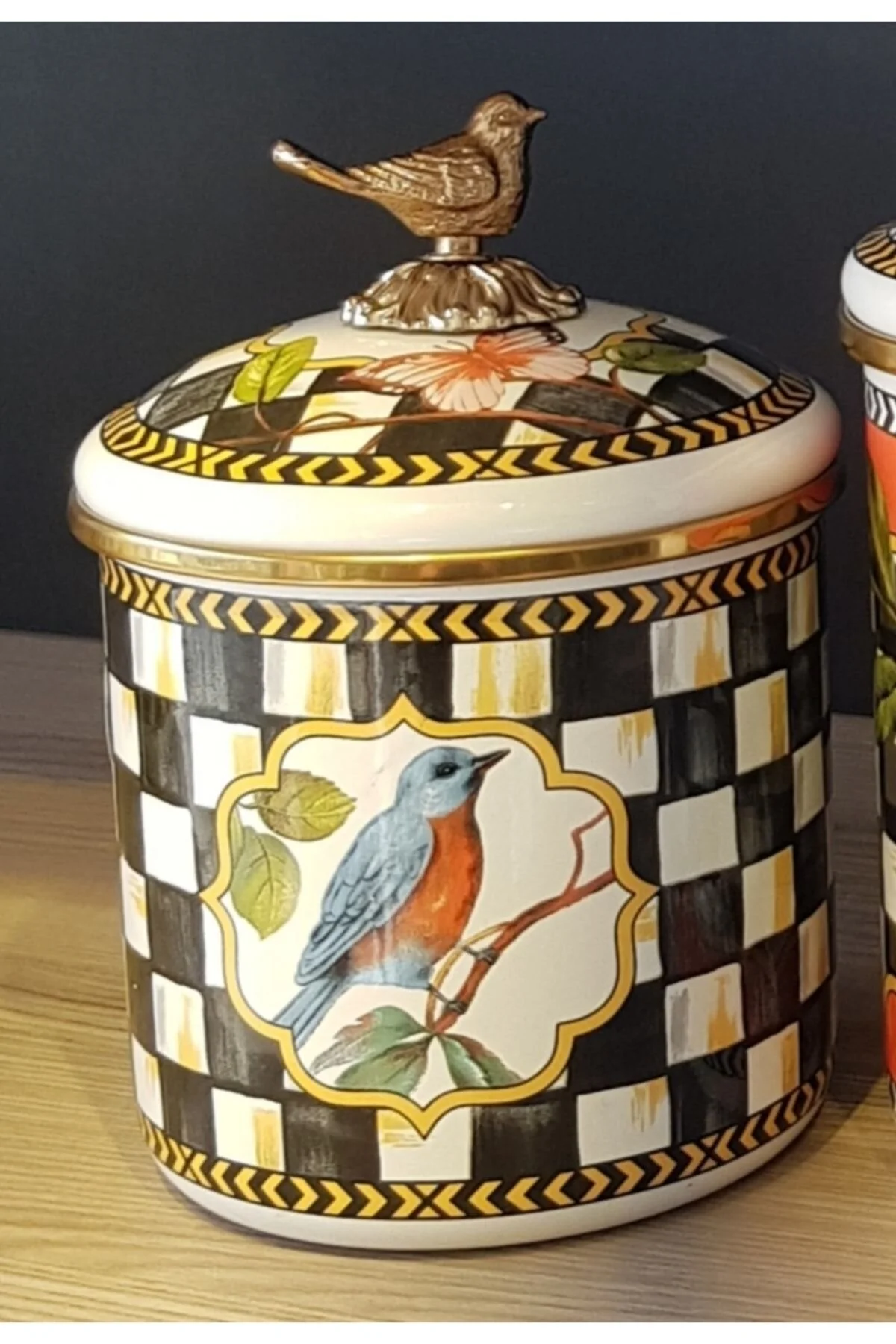 جعبه ذخیره‌سازی JAR SET ENAMEL CHECKERS PATTERN NEW 12 سانتی متر Miss Betty