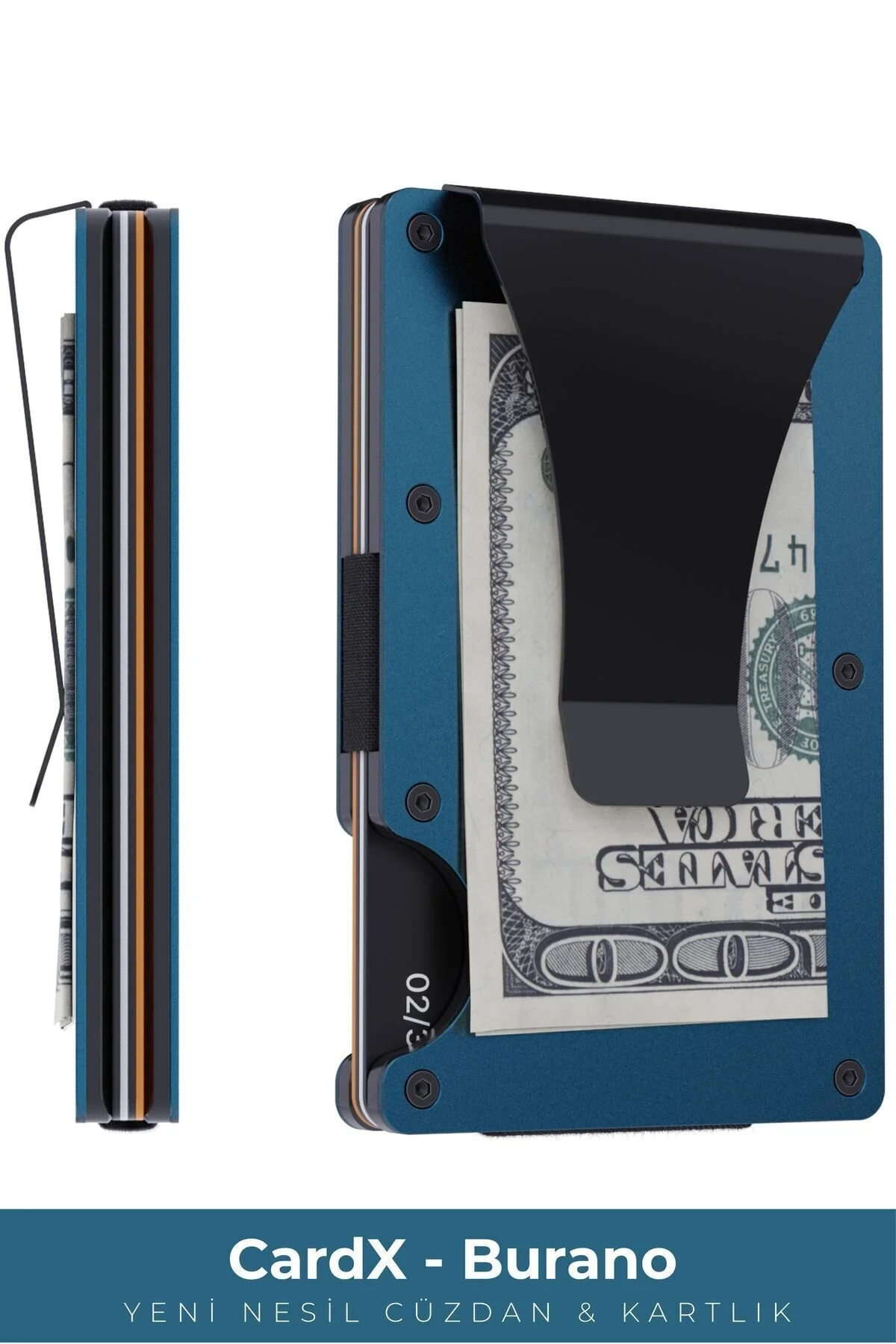 کیف پول و جاکارتی نسل جدید آلومینیومی با محافظ RFID - مدل Cardx Burano Clips (آبی) Louise Motto