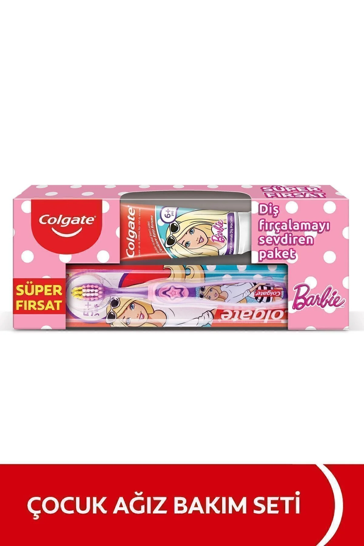 خمیر دندان کودکانه طعم نعنایی با طراحی باربی و مسواک مناسب کلگیت Colgate