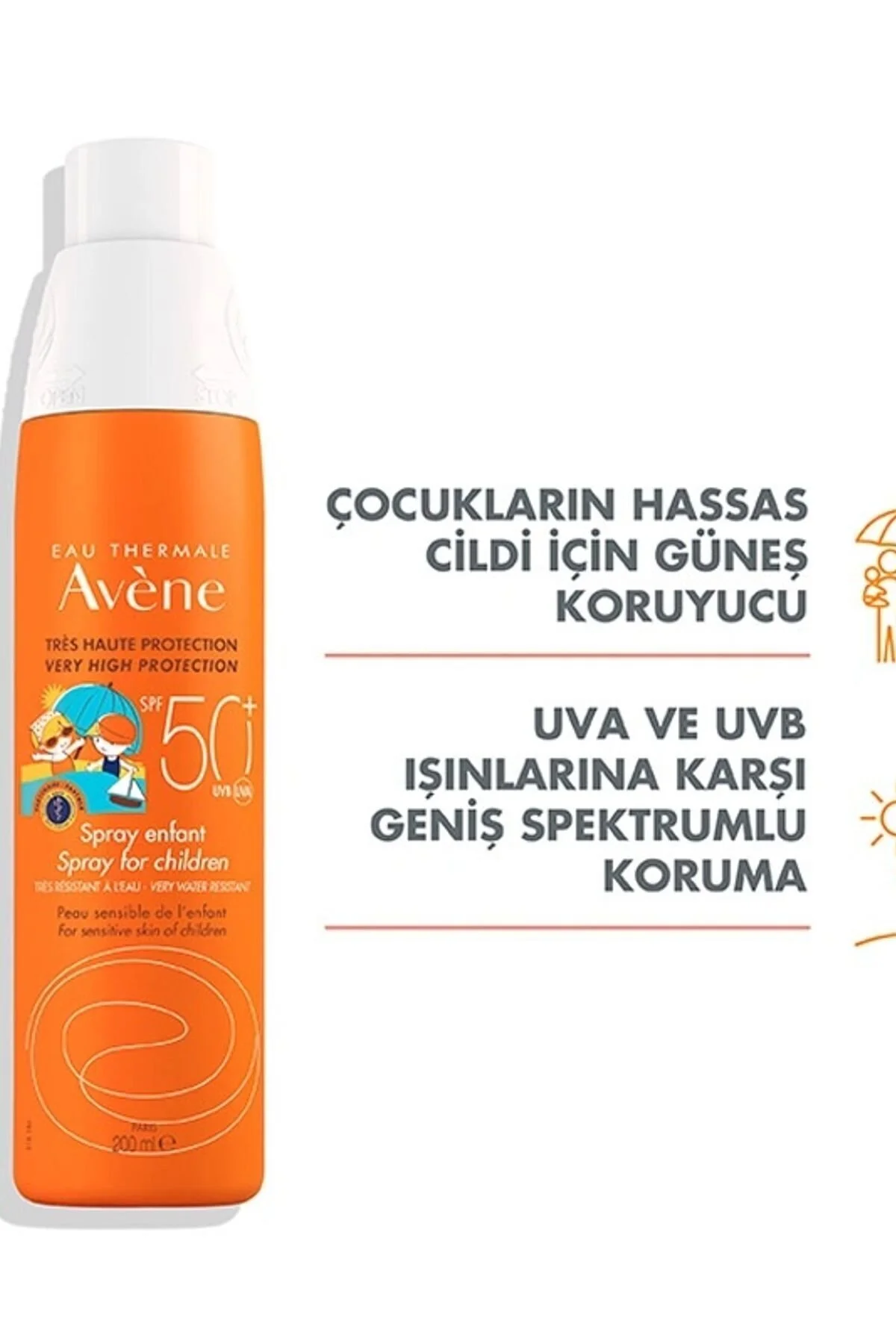 کرم ضد آفتاب بدن دخترانه و پسرانه بچگانه SPF 50 کودک کودکان اسپری 200 میل Avene