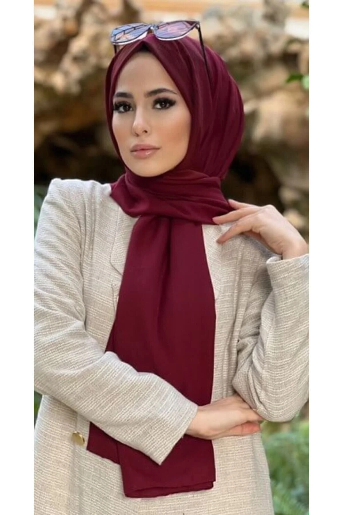 شال مدل جاز نخی زنانه حجاب – شرابی HAR-UM Ticaret