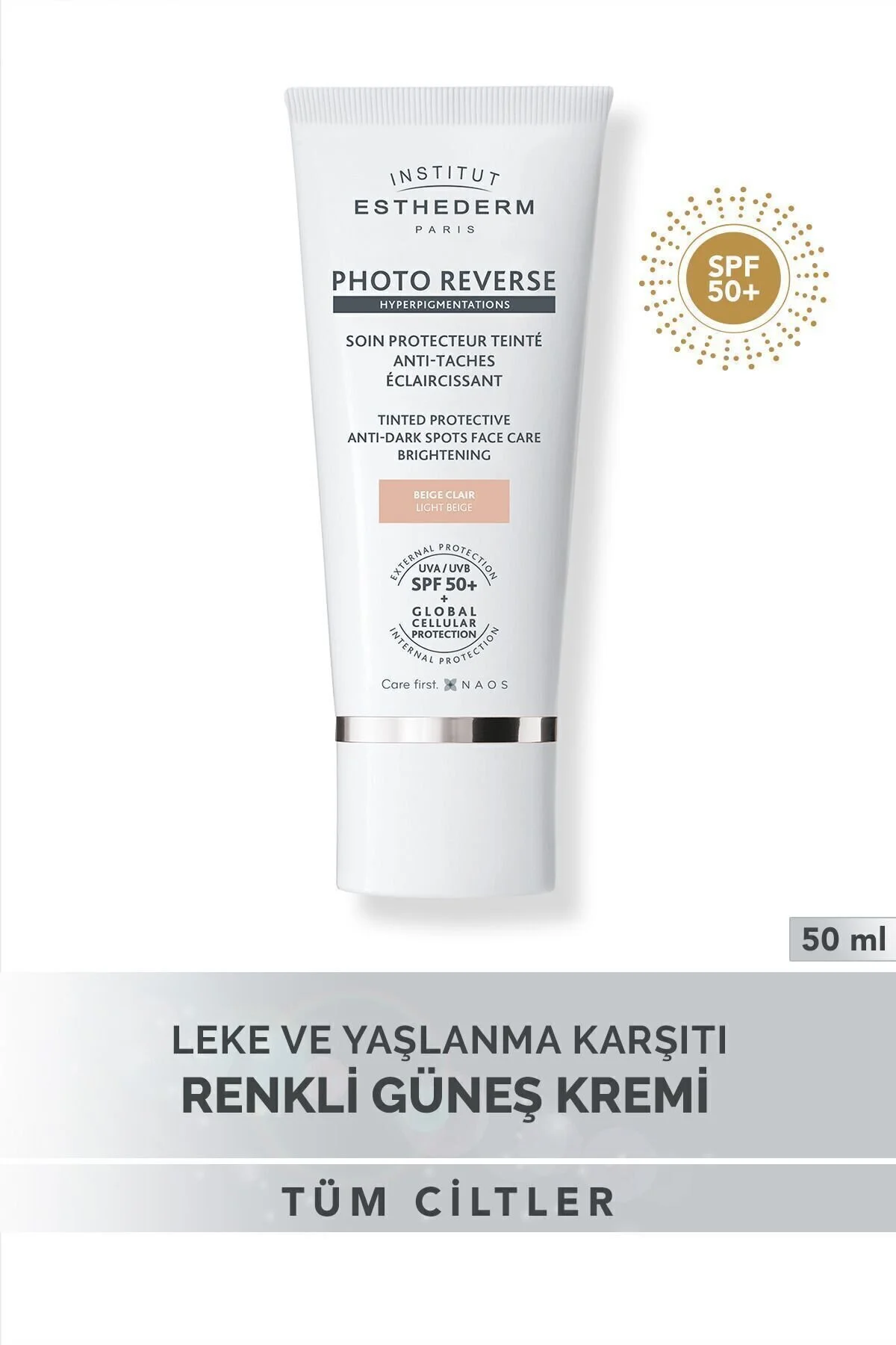 INSTITUT ESTHEDERM ضدآفتاب رنگی Photo Reverse Tinted Light Beige با SPF50 + محافظت بالا از لکه ها 50 میلی لیتر