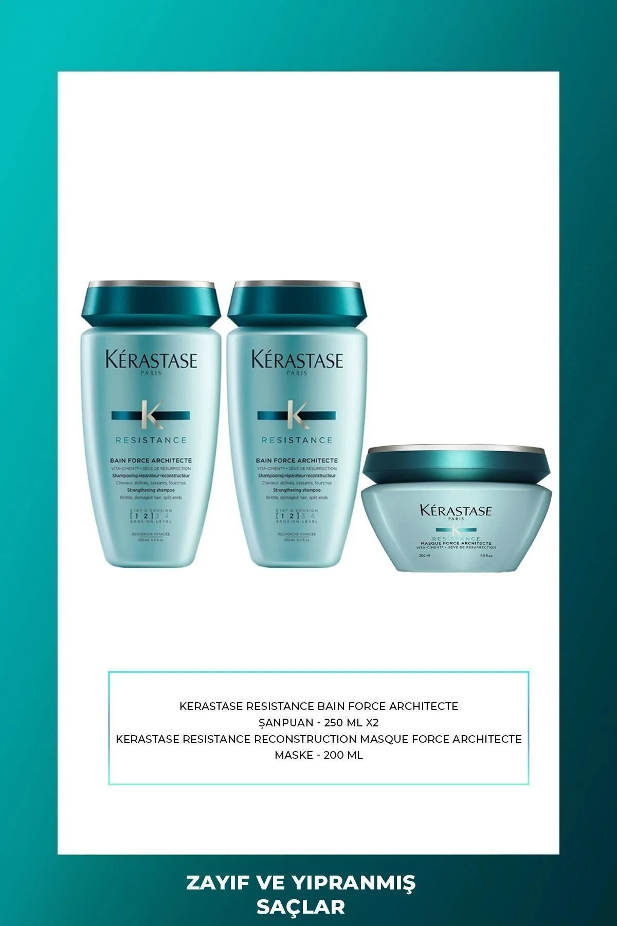 ست مراقبت مو شامل شامپو Kérastase Bain Force Architecte 250 میلی لیتر دو عدد و ماسک Resistance Extentioniste 75 میلی لیتر کراستاس Kerastase