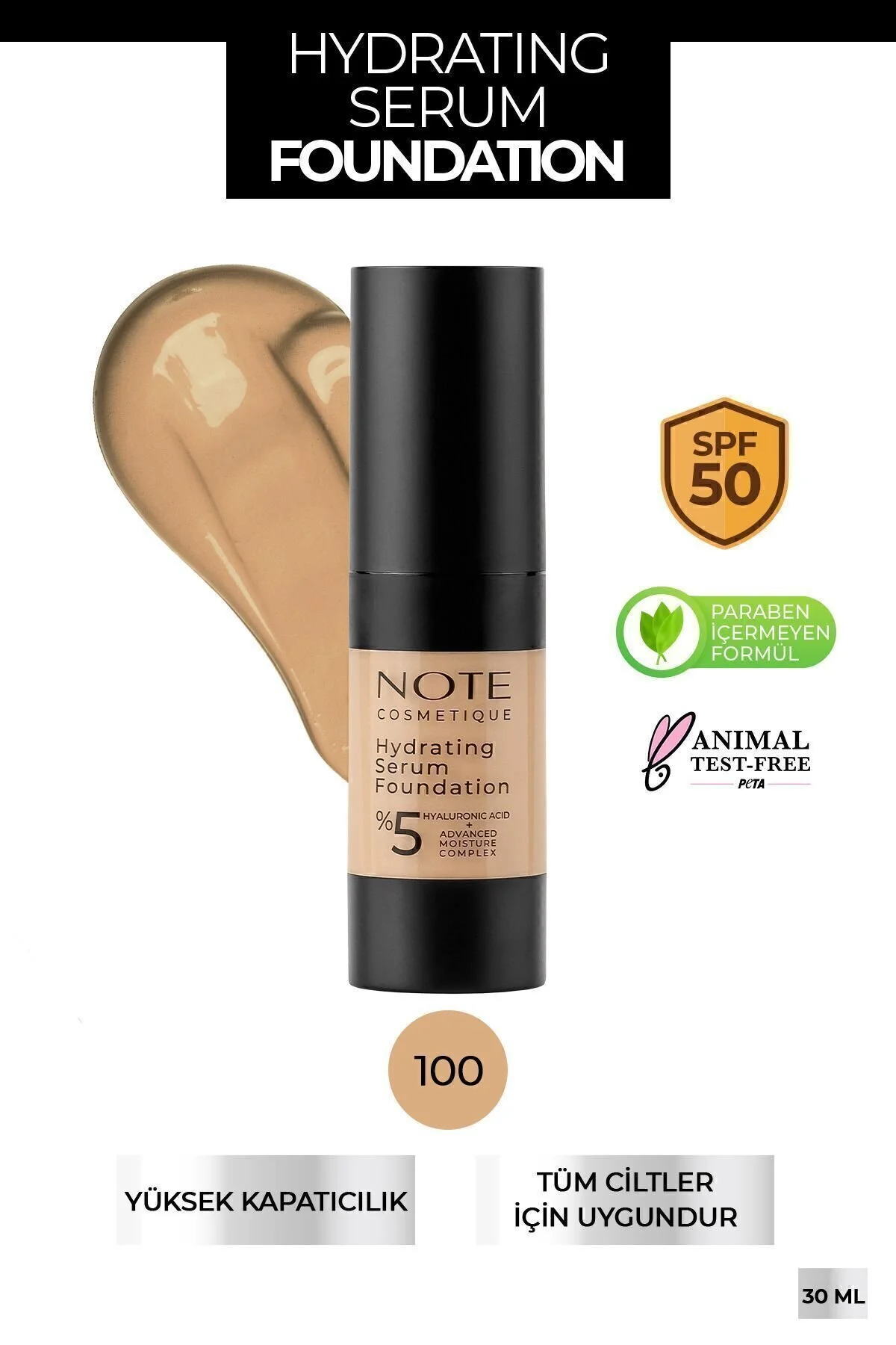 سرم مرطوب کننده و ضد آفتاب SPF 50 با هیالورونیک اسید رنگ بژ NOTE