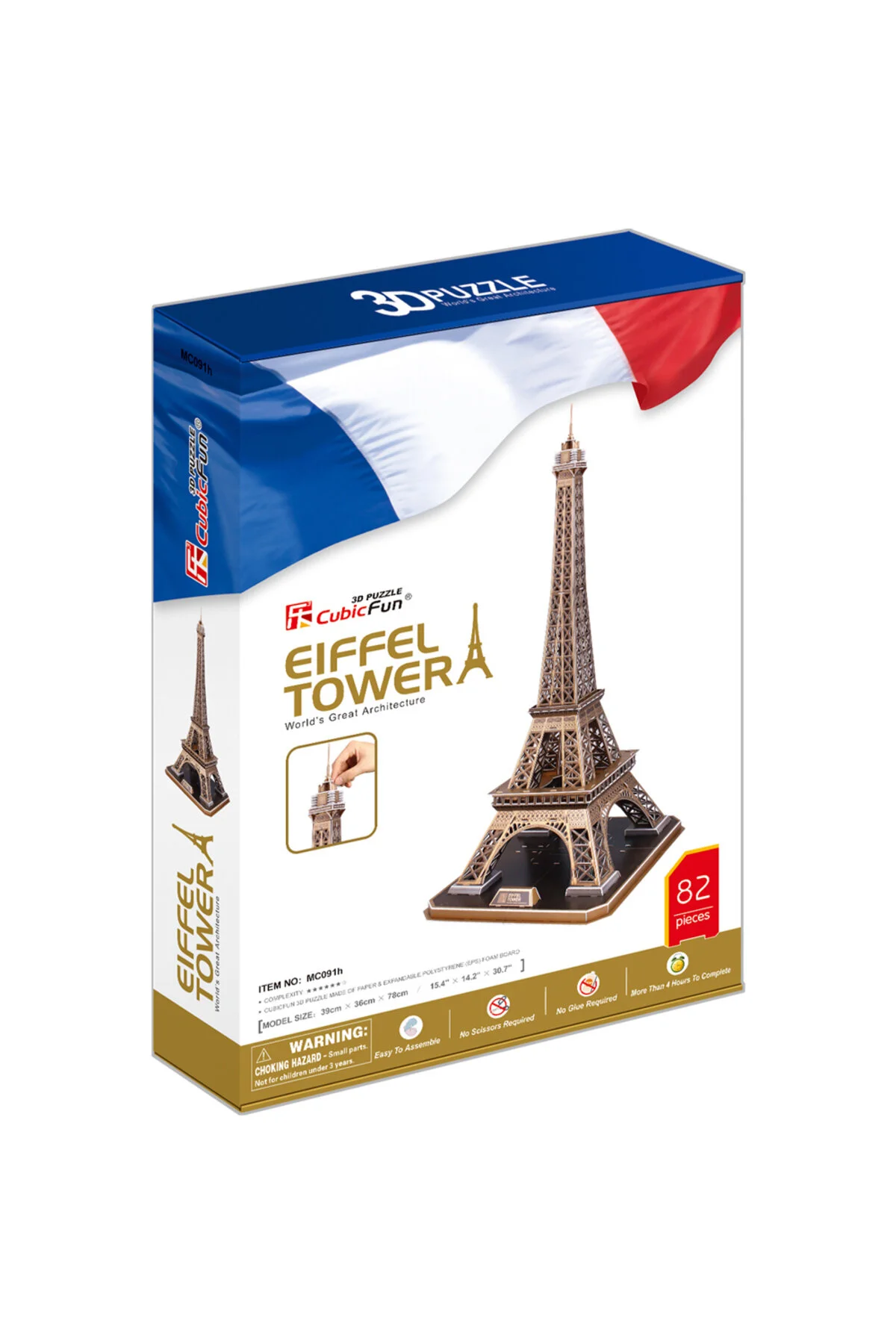پازل ها و یاپبوزهای کودک Cubicfun 3d Puzzle 82 Pieces Eiffel Tower CUBMC091H Cubic Fun