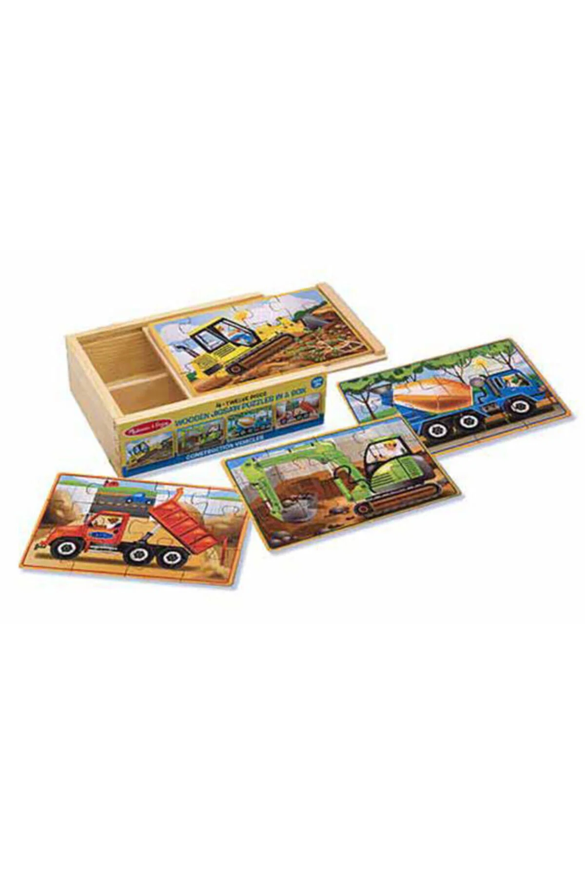 پازل ها و یاپبوزهای کودک مردانه زنانه Melissa Doug Wooden 12X4 اره منبت کاری وسایل نقلیه ساختمانی & Melissa & Doug