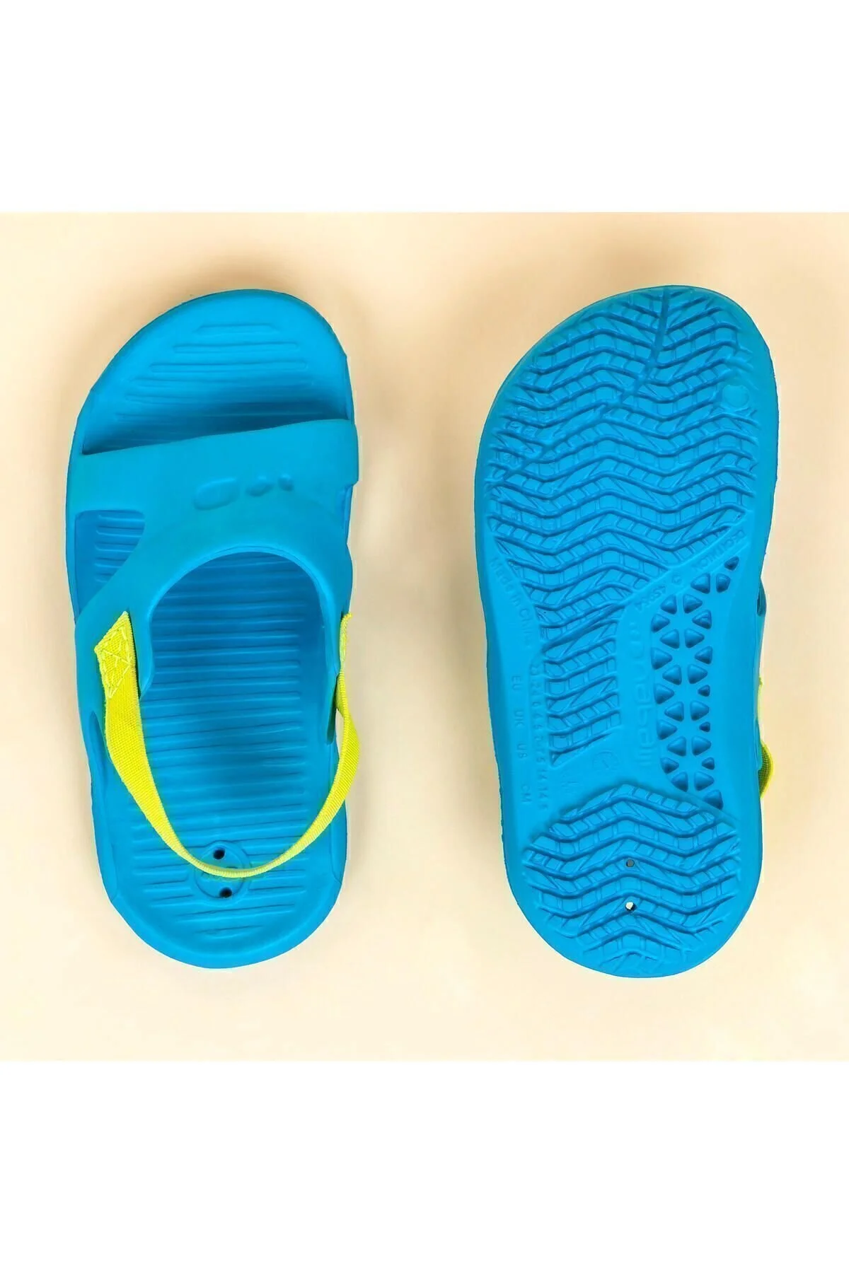 کفش ساحلی سبز دخترانه و پسرانه بچگانه صندل استخر ان آبی سیلی 100 دکتلون Decathlon