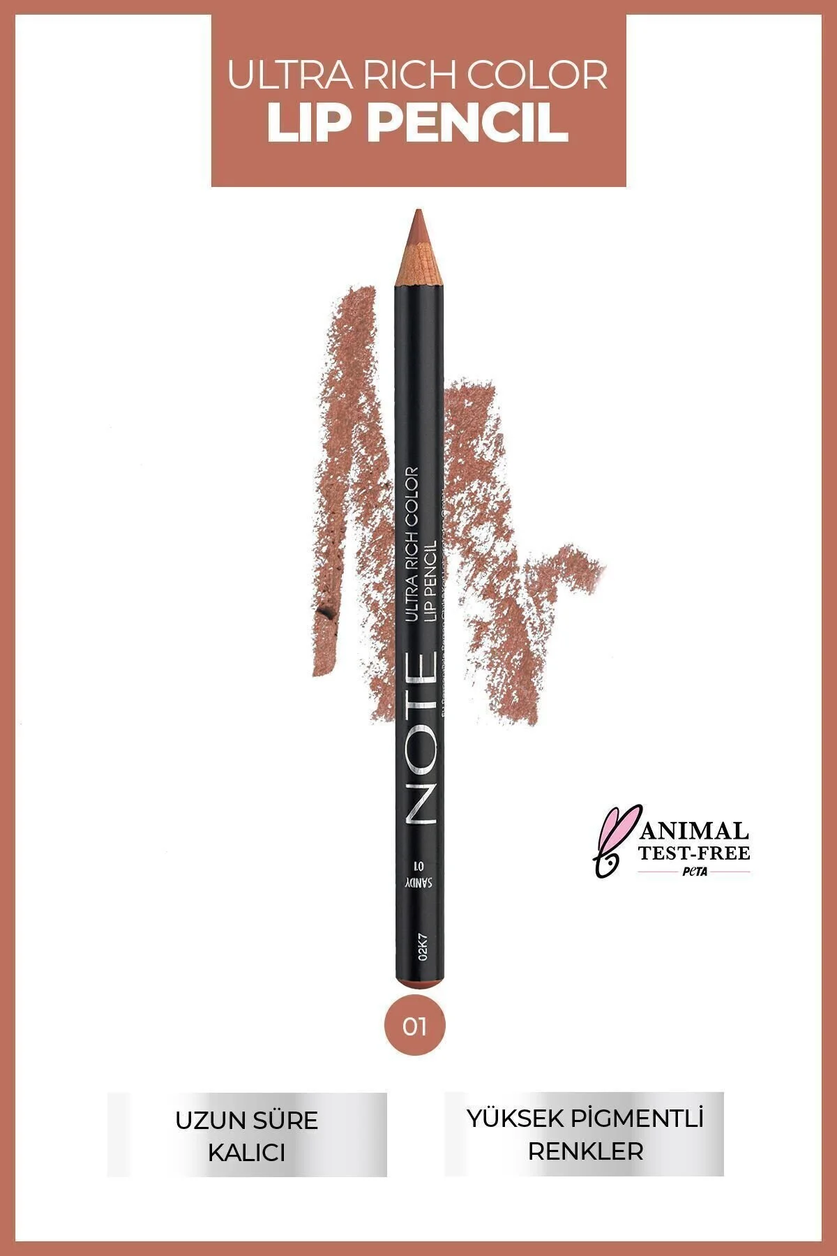 خط لب مداد رنگی فوق العاده غنی 01 شنی برهنه Note Cosmetics