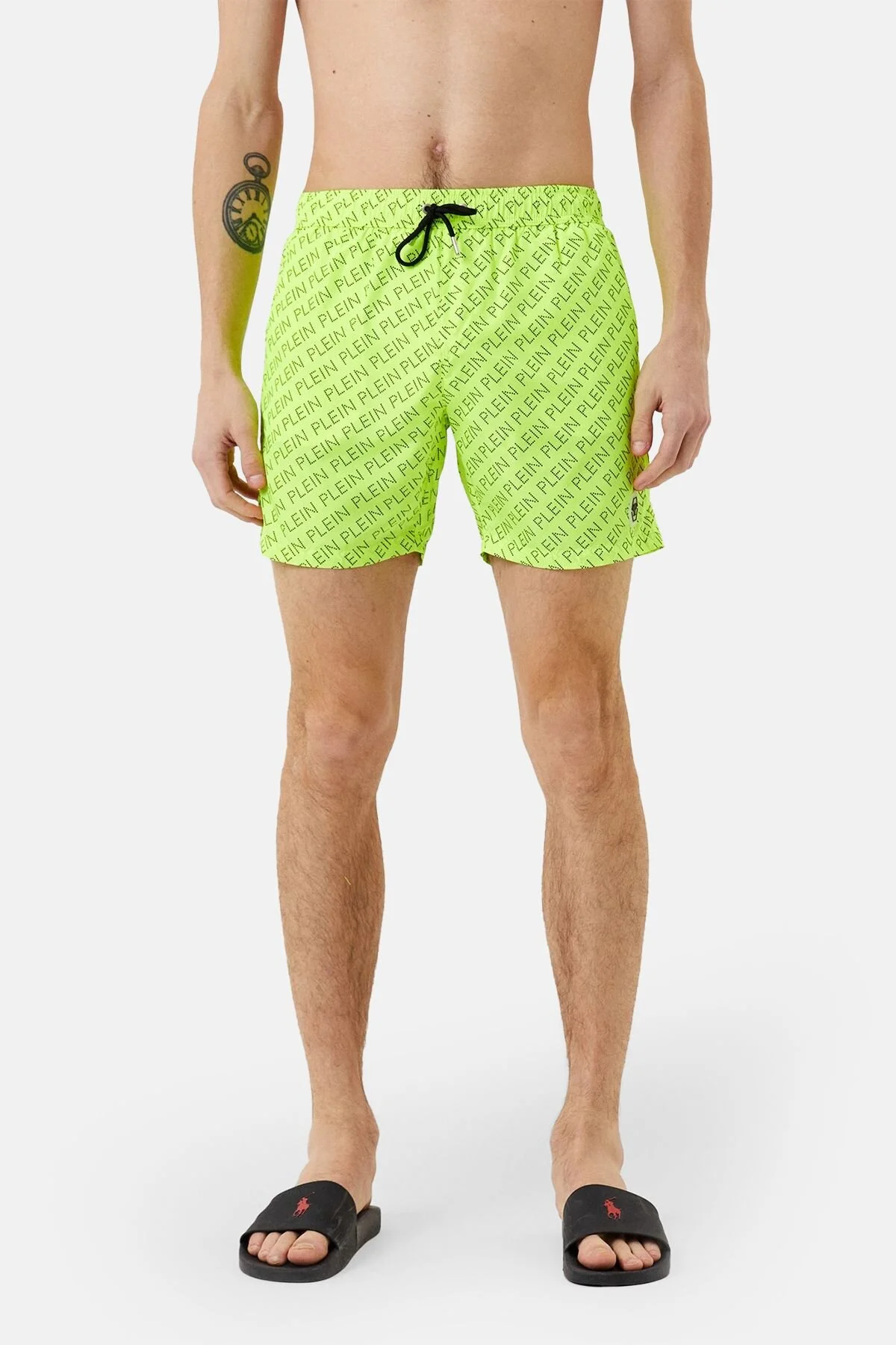 شلوارک شنا جیب طناب الگوی آرم به طور منظم مناسب MAYO MEN'S SHORT CUPP13M0132 فلیپ پلین اورجینال PHILIPP PLEIN