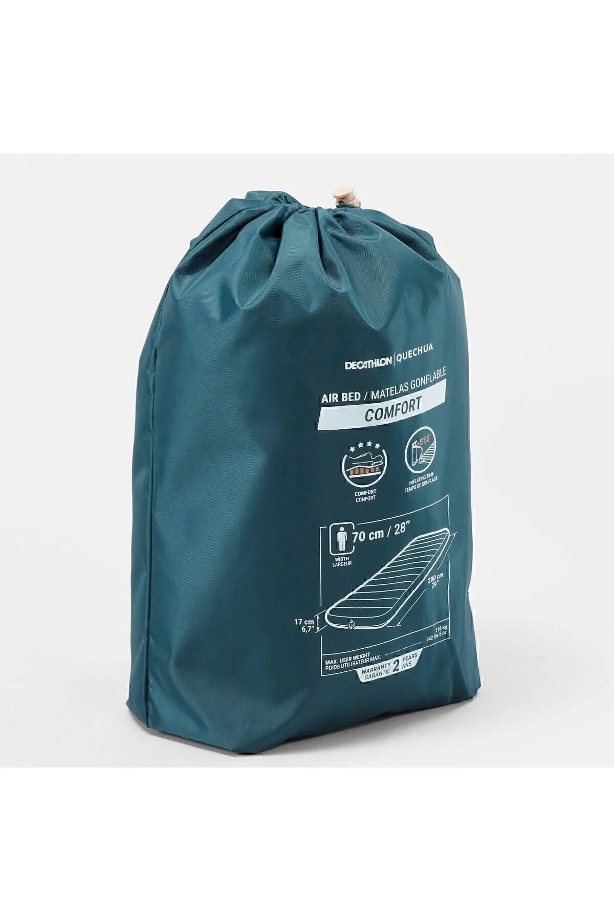 زیرانداز کمپ آبی کمپینگ اردوگاه تورم Quechua 70 سانتی متر 1 شخص راحتی هوای خاکستری  Decathlon
