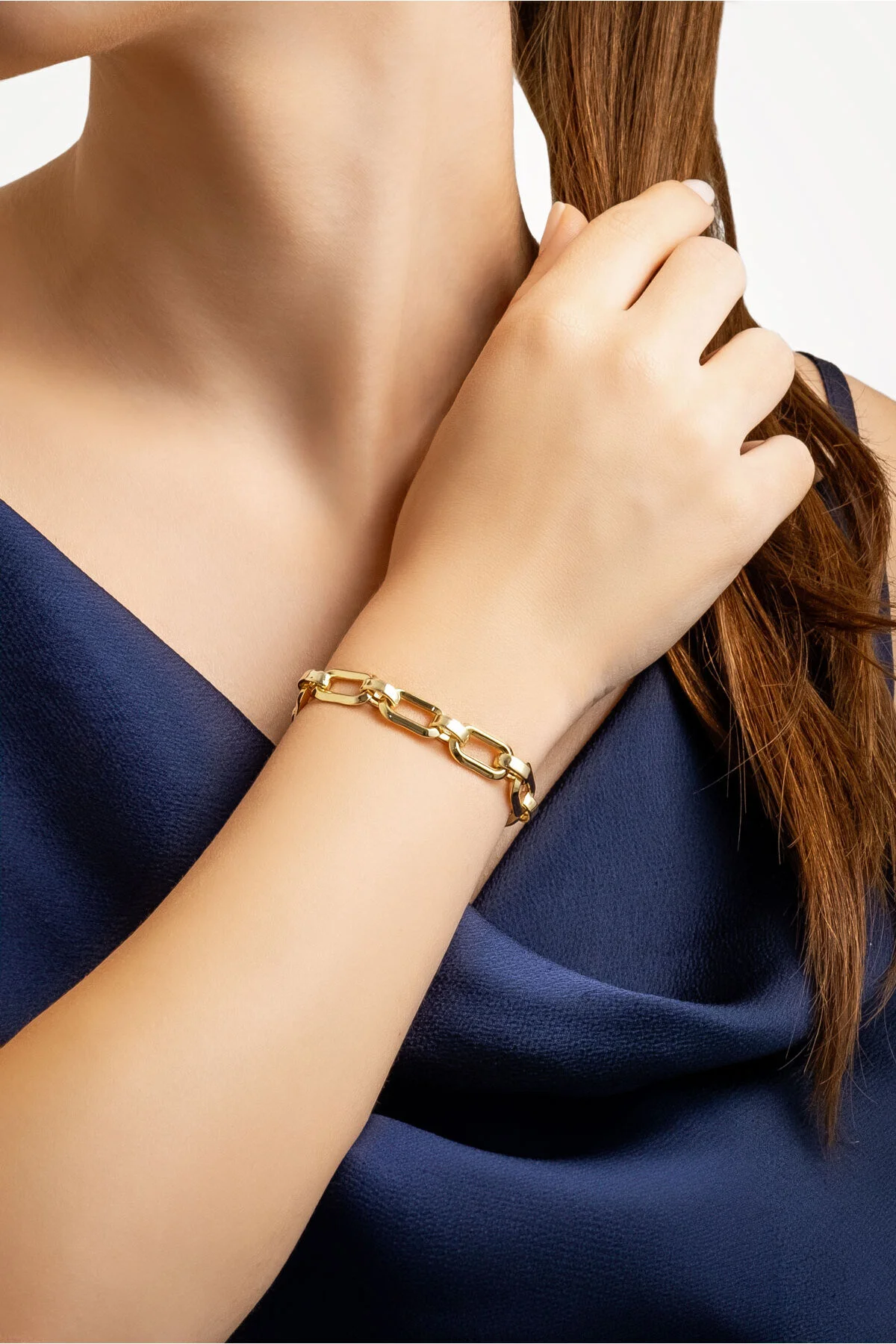 دستبند نقره ای زنجیر 18 سانتی متری با روکش طلای زرد عیار CAMILLA So Chic