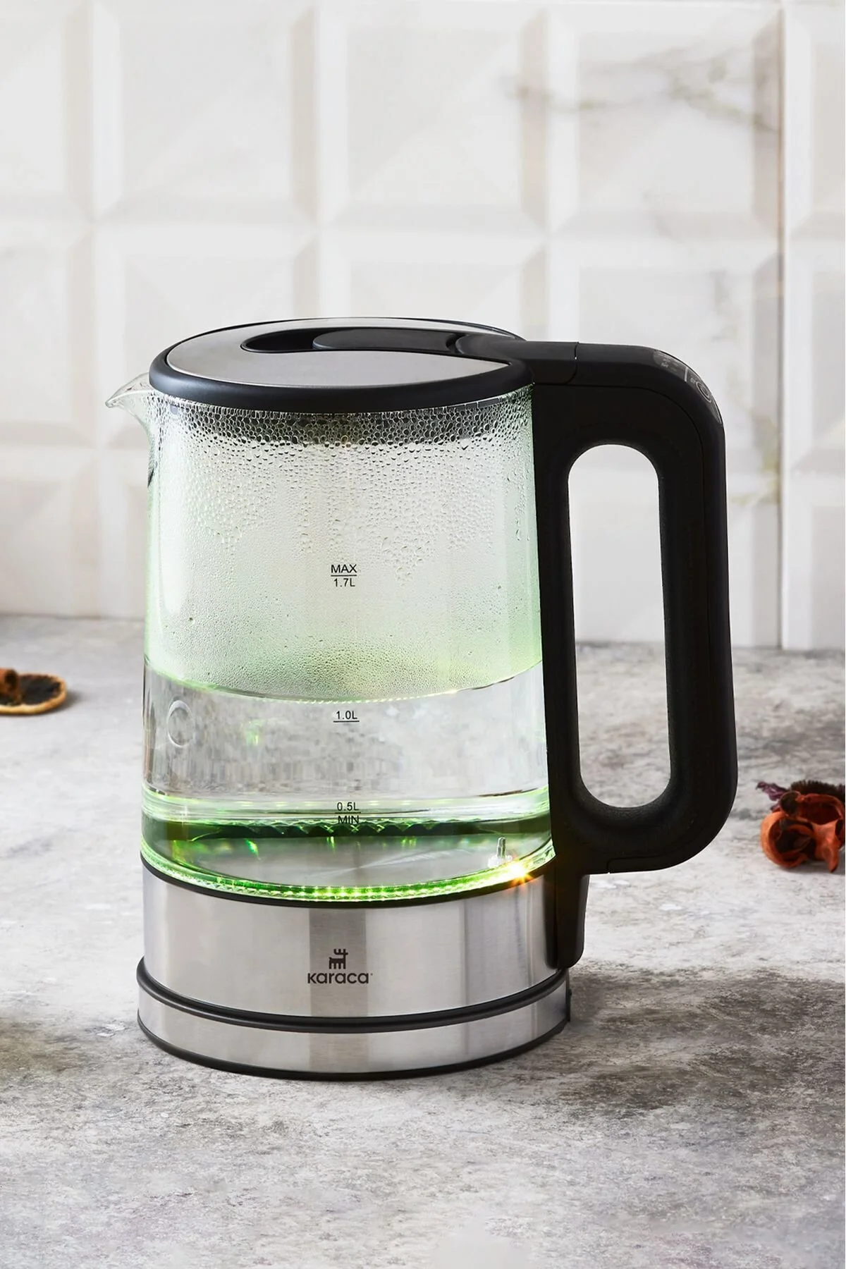 کتری برقی و گرم کن آب تنظیم دما چراغ LED 2205 شیشه ای 2200W کاراجا Karaca