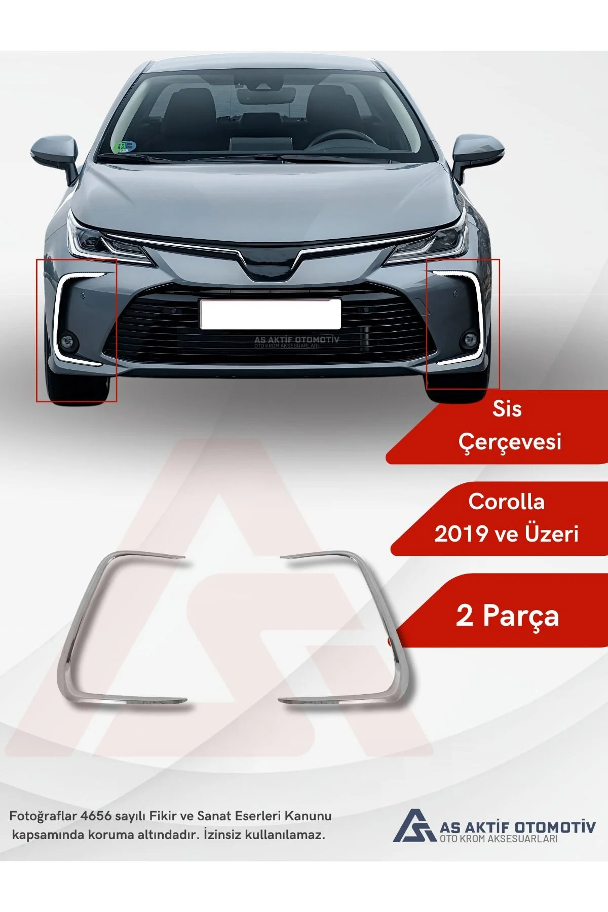 کرومی خودرو TOYOTA COROLLA SD FOG LIGHT FRAME 2 قطعه 2019 و بیش از فولاد ضد زنگ کروم as aktif otomotiv oto krom aksesuarları