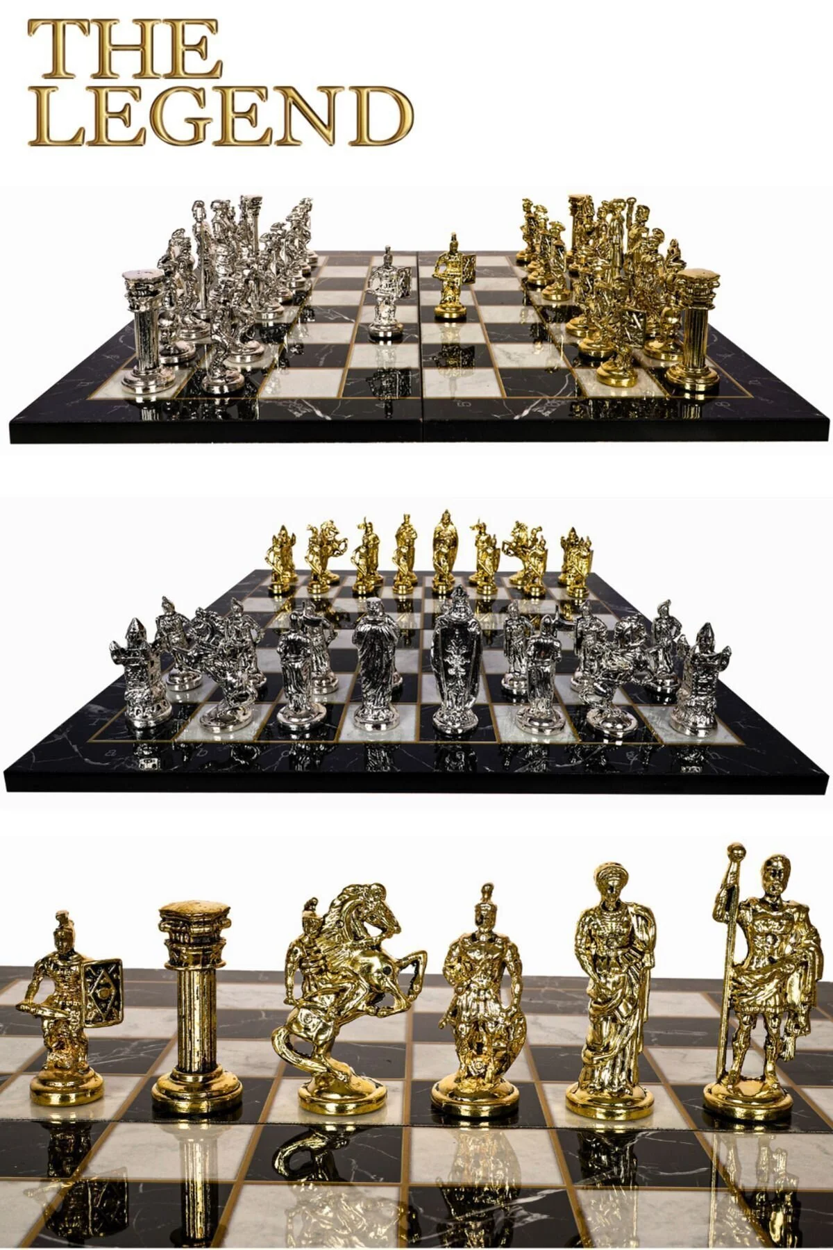 شطرنج مجموعه فلزی بزرگ | 44 سانتی متر الگوی سنگ مرمر امپراتوری رومی شکل سزار Cooper Chess