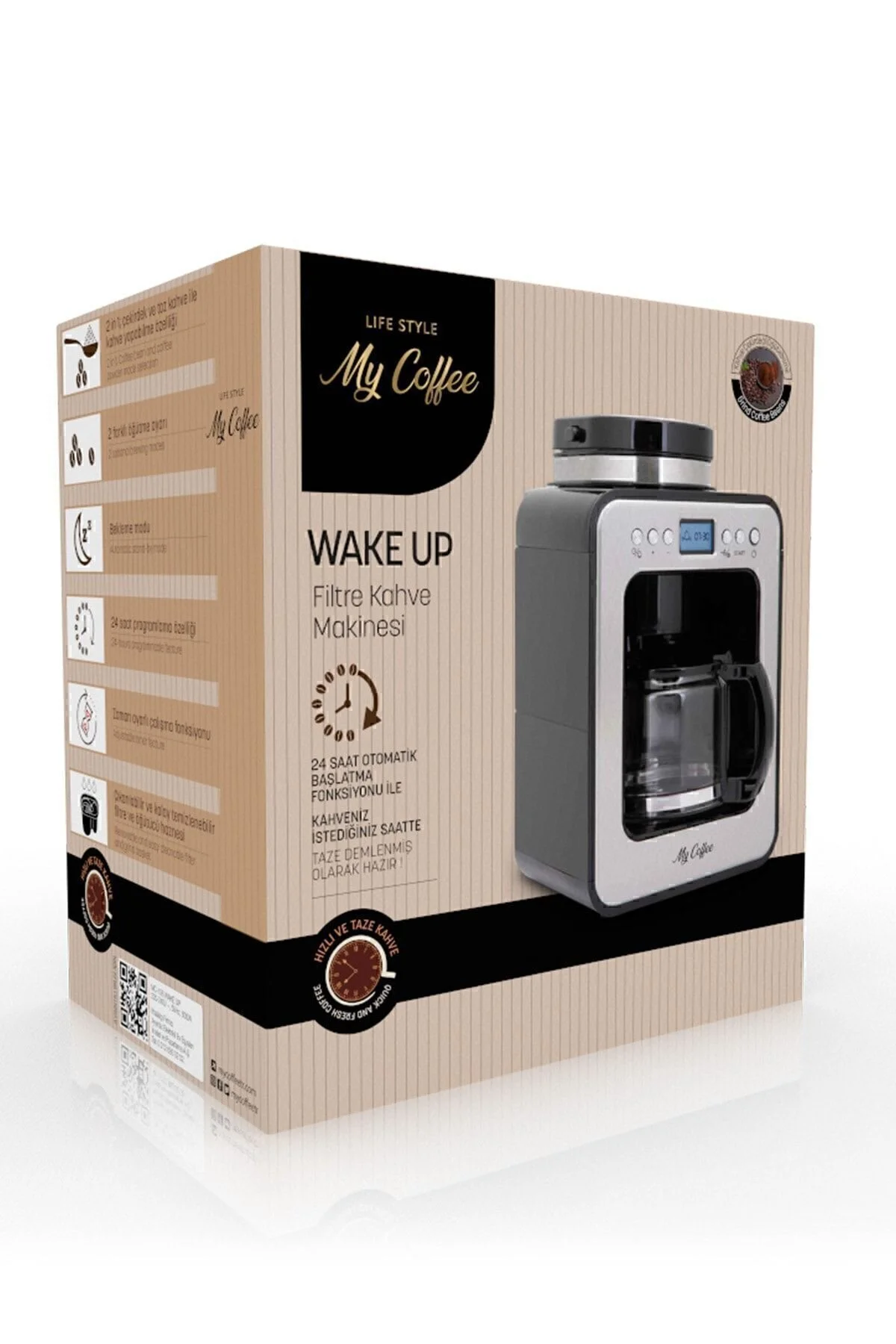 قهوه ساز فیلتری تایمر دیجیتال WAKE UP 2 در 1 دستگاه فیلتر دار با آسیاب اورجینال My Coffee