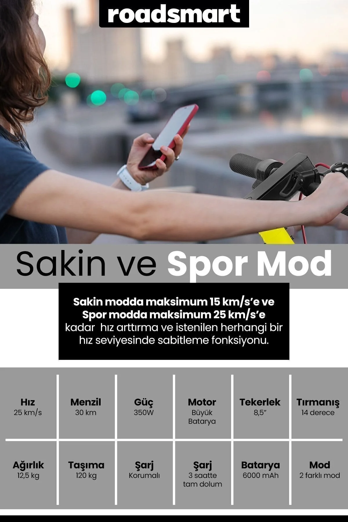 اسکوتر برقی تایر تاشو با کمک فنر Roadsmart