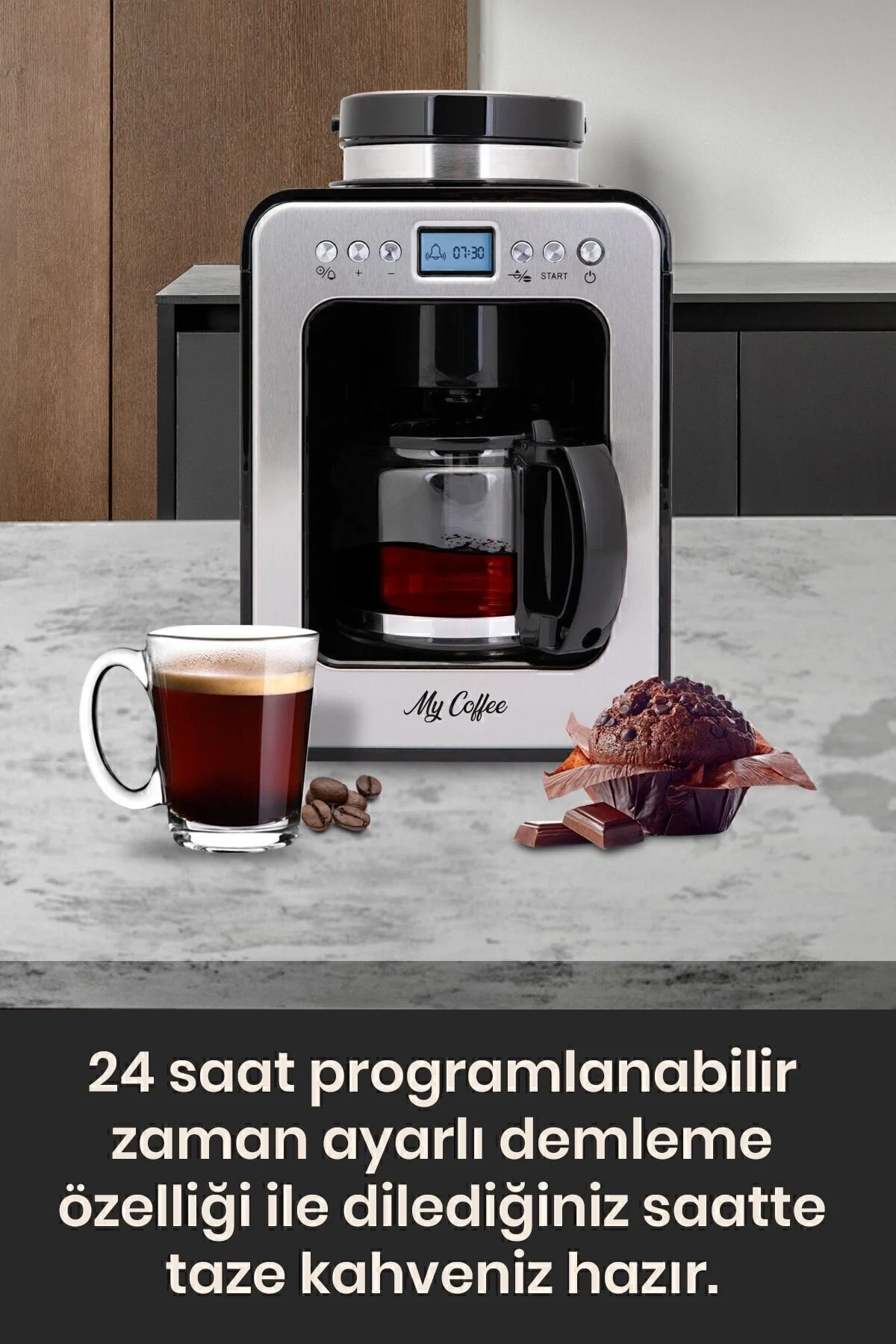 قهوه ساز فیلتری تایمر دیجیتال WAKE UP 2 در 1 دستگاه فیلتر دار با آسیاب اورجینال My Coffee
