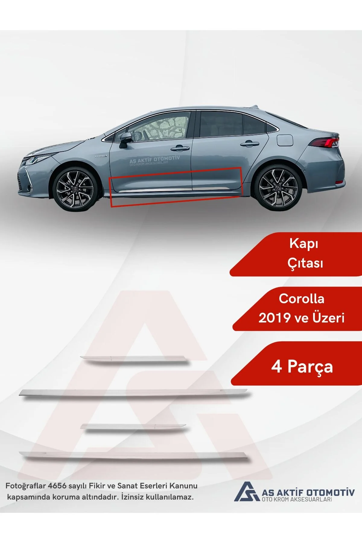 کرومی خودرو TOYOTA COROLLA SD SIDE DOOR 4 قطعه 2019 و بیش از فولاد ضد زنگ کروم as aktif otomotiv oto krom aksesuarları