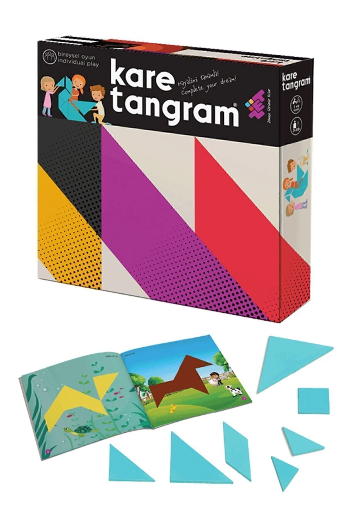 پازل ها و یاپبوزهای کودک بازی Square Tangram Plastic Intelligence And Mind Game 3 سال 1 بازیکن  Zet Zeka