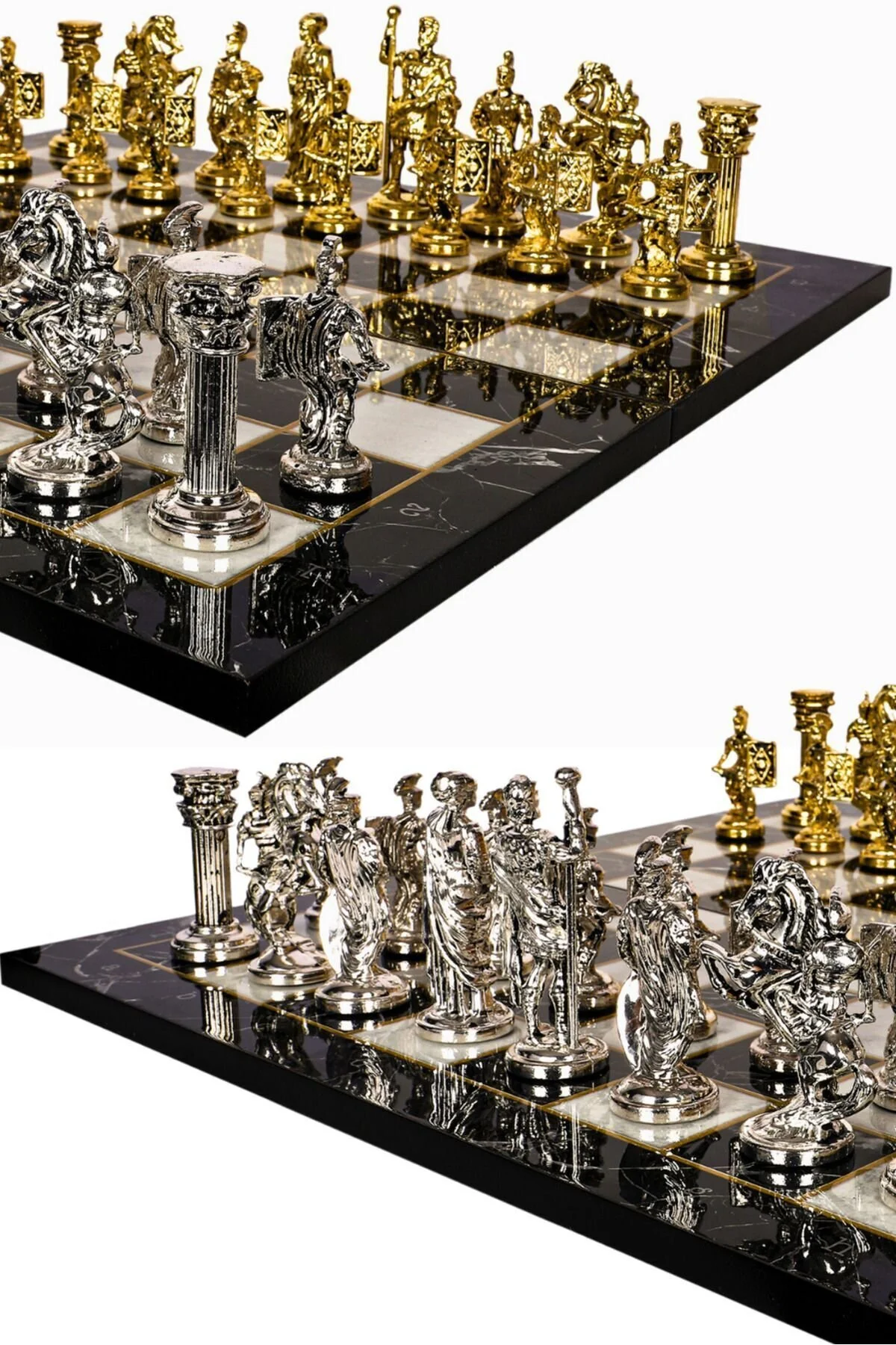 شطرنج مجموعه فلزی بزرگ | 44 سانتی متر الگوی سنگ مرمر امپراتوری رومی شکل سزار Cooper Chess