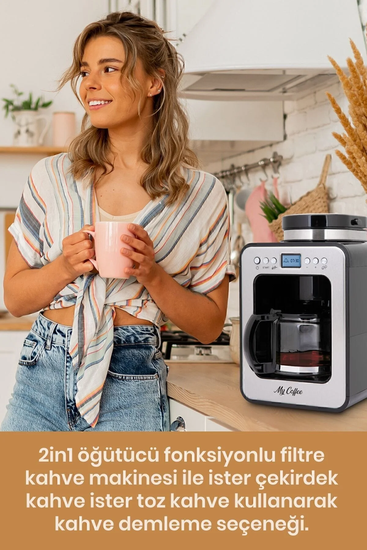 قهوه ساز فیلتری تایمر دیجیتال WAKE UP 2 در 1 دستگاه فیلتر دار با آسیاب اورجینال My Coffee
