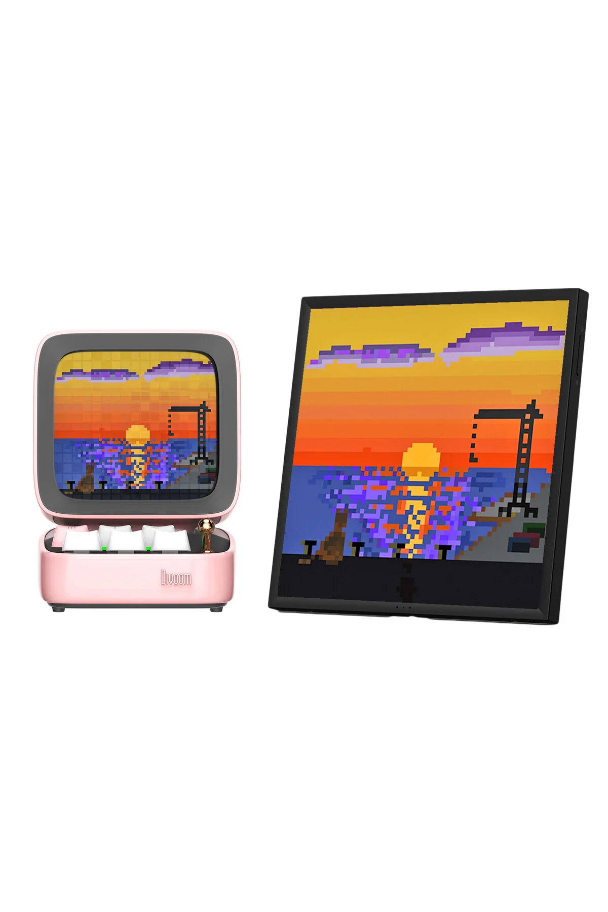 بلندگوی بلوتوث بلندگو صورتی DITOO PRO و مجموعه صفحه LED PIXOO 64 Divoom