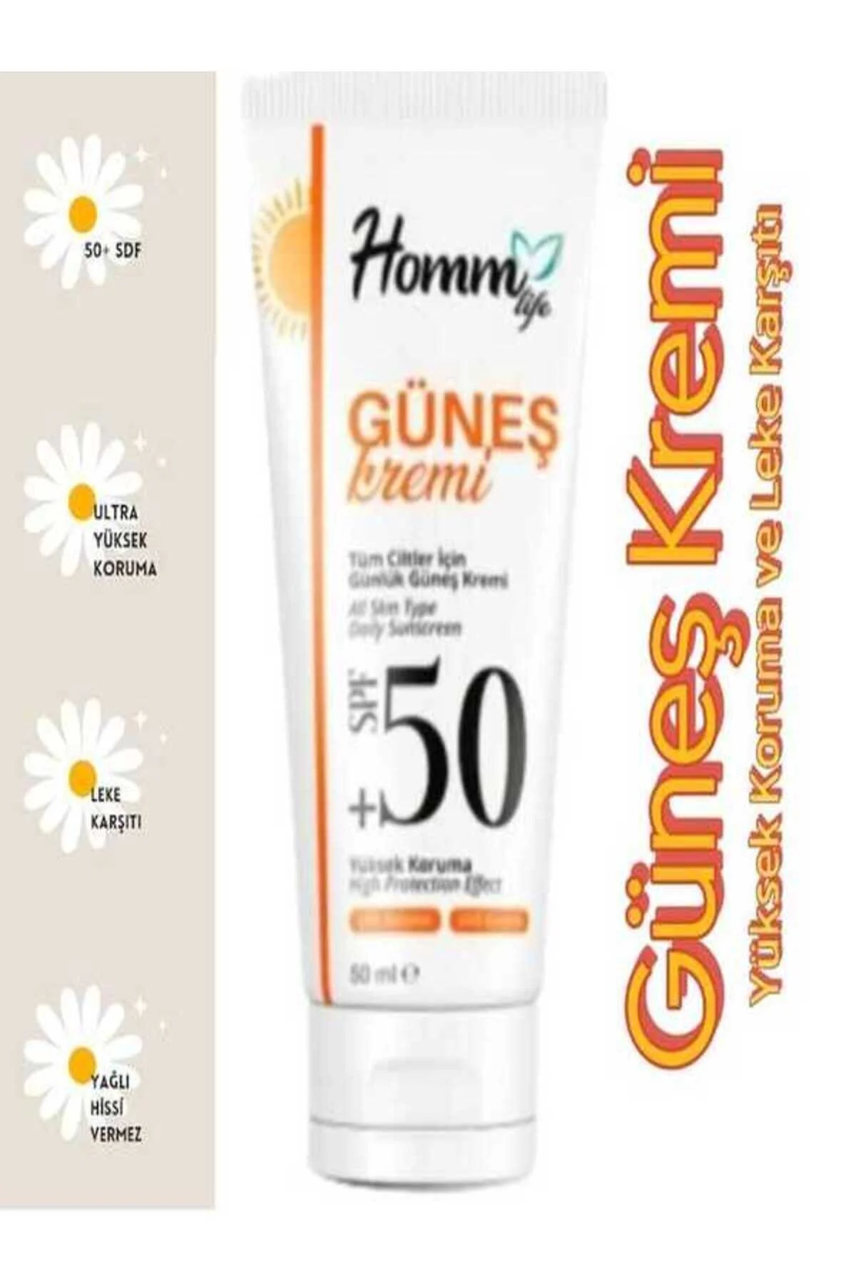 کرم ضد آفتاب صورت با SPF 50 و حجم 50 میلی لیتر Homm Life