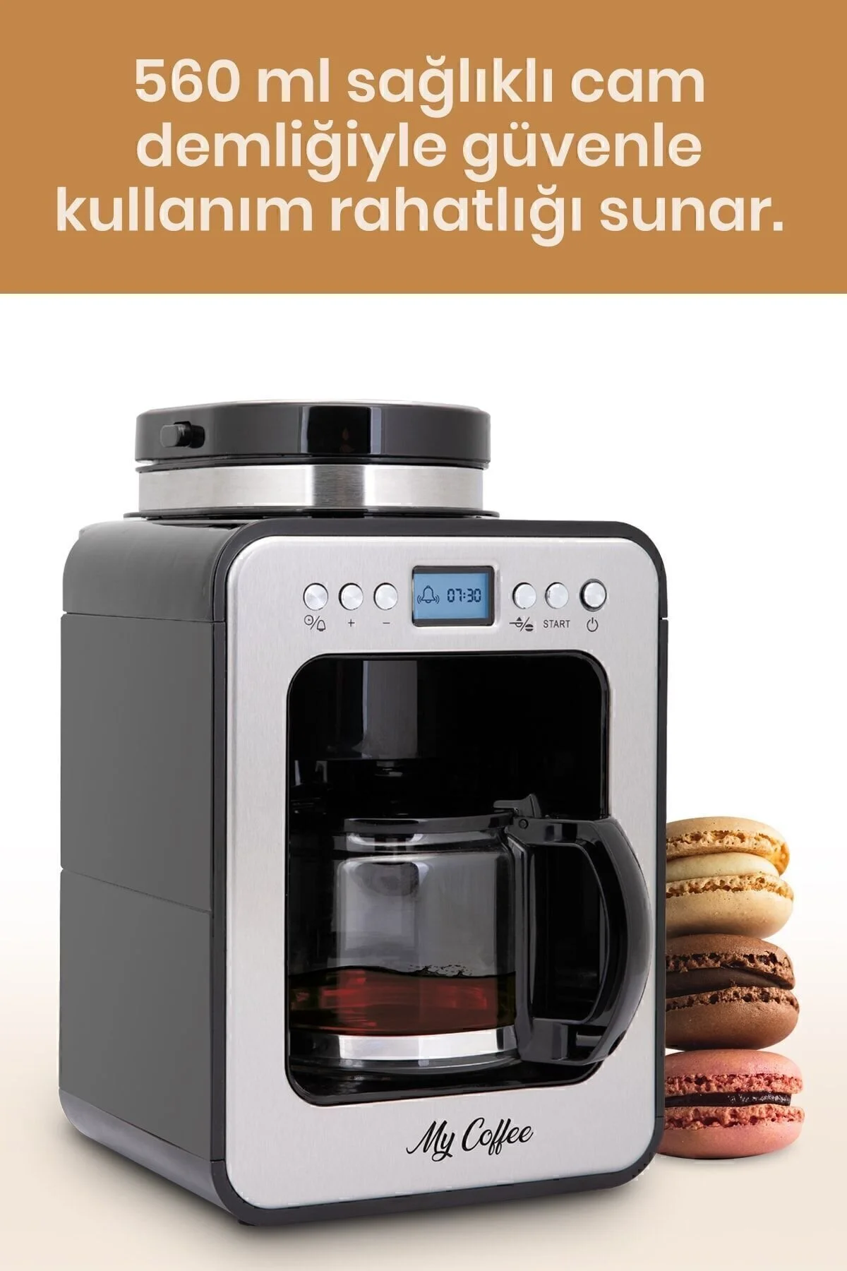 قهوه ساز فیلتری تایمر دیجیتال WAKE UP 2 در 1 دستگاه فیلتر دار با آسیاب اورجینال My Coffee