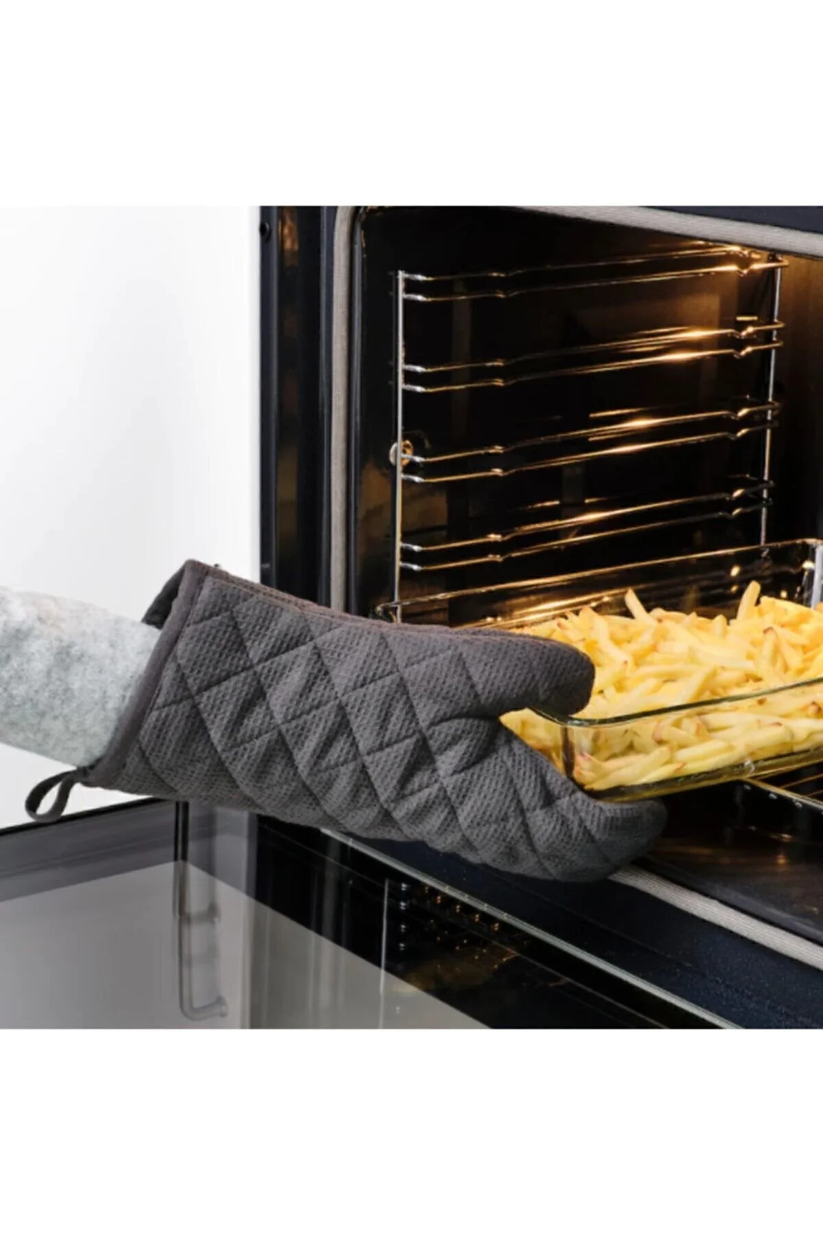 پیش‌بند و دستکش فر خاکستری اجاق گاز انگلیسی رایگان 33 سانتی متر تیره IKEA