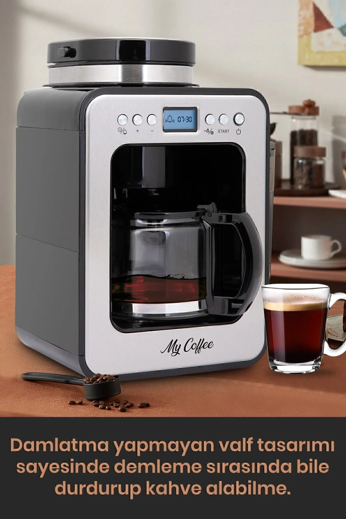 قهوه ساز فیلتری تایمر دیجیتال WAKE UP 2 در 1 دستگاه فیلتر دار با آسیاب اورجینال My Coffee