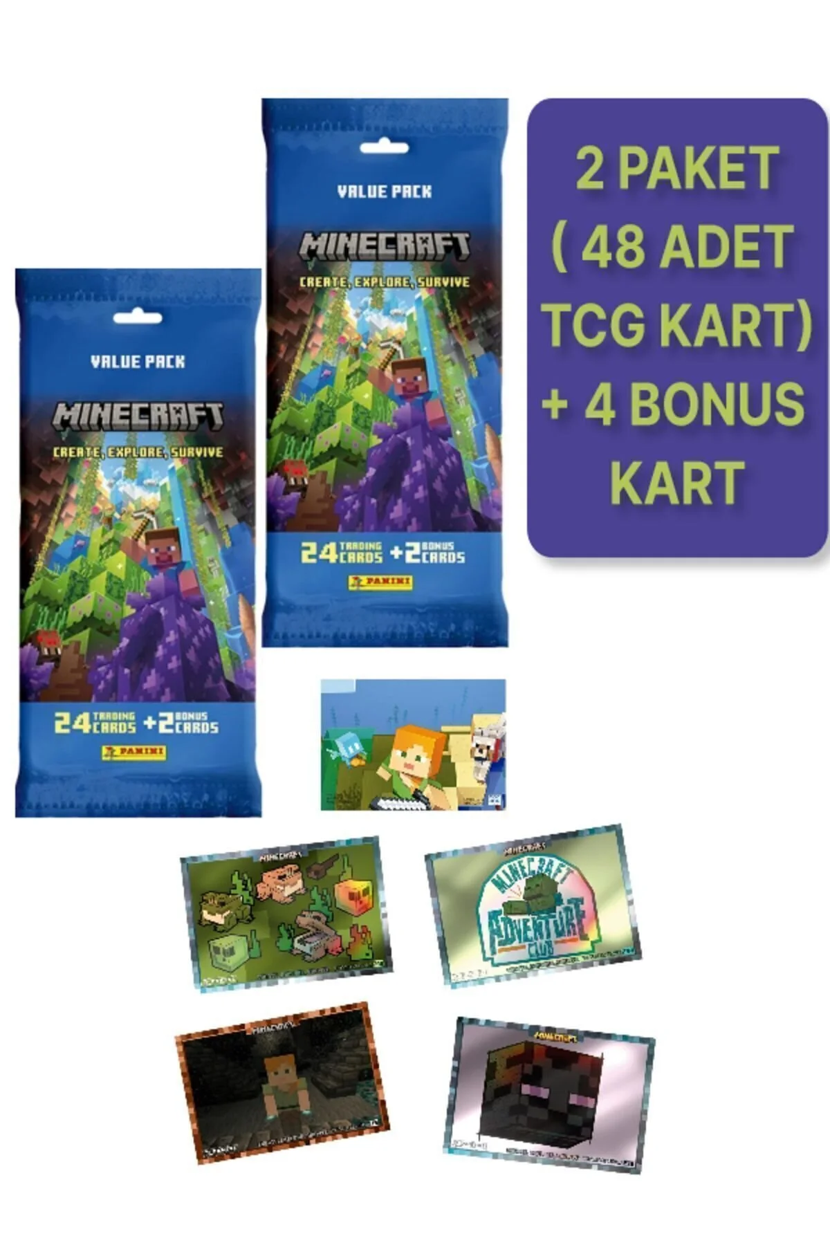 اسباب بازی های آموزشی PANINI MINECRAFT CREATE EXPLORE SURVIVE TRADING CARD FAT PACK + 2 52 TOYFEST