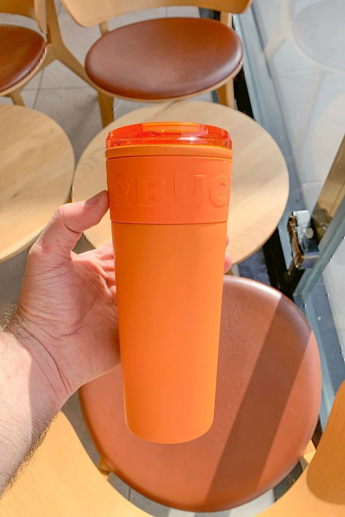 فلاسک سطح بافت نرم قمقمه فولادی نارنجی ضد زنگ 473 میلی لیتر استارباکس Starbucks