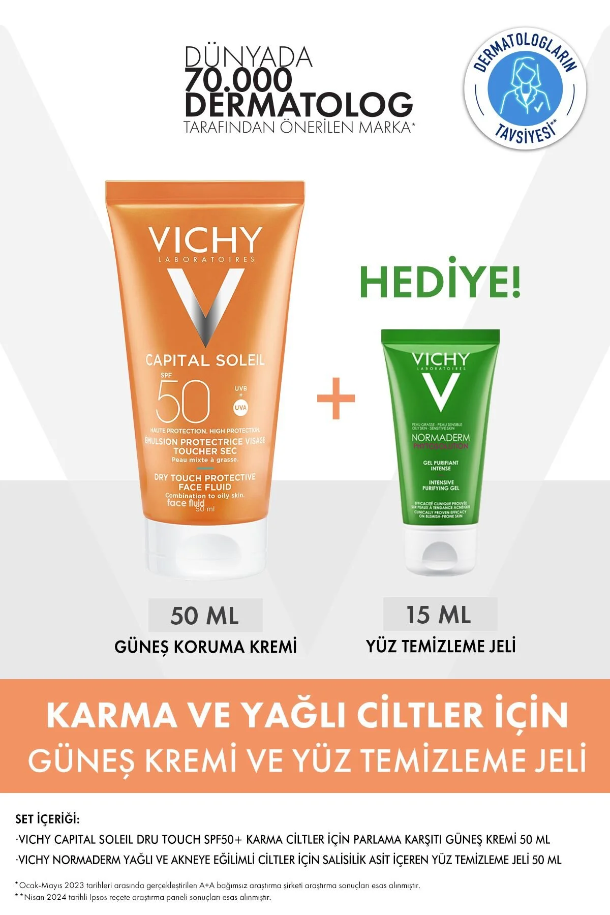 ست کرم ضد آفتاب مجموعه مراقبت از پوست برای مخلوط و روغنی: SOLEIL CAPITAL ژل تمیز کننده صورت NORMADERM ویشی Vichy