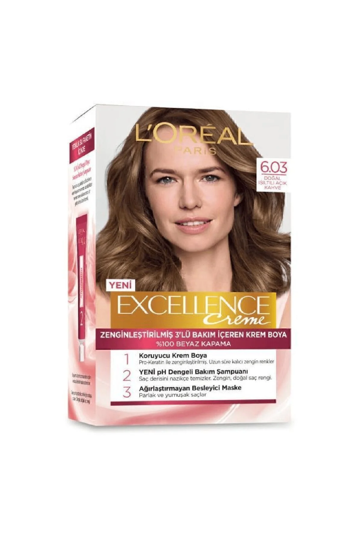 L'Oreal Paris رنگ مو کرم 100% پوشش موهای سفید Excellence رنگ قهوه ای روشن براق کننده طبیعی شماره ۶.۰۳