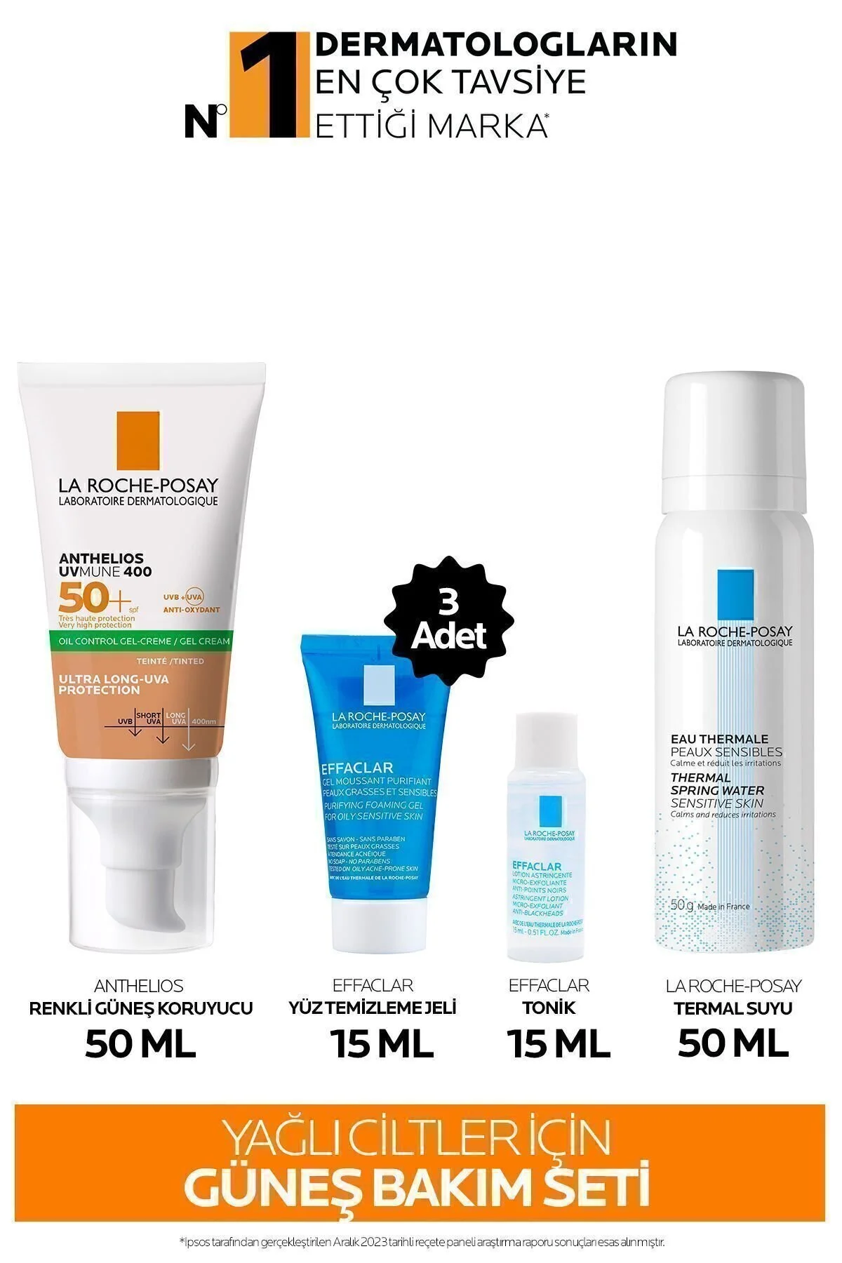 ست کرم ضد آفتاب مراقبت از پوست برای روغنی: رنگ آنتلیوس و ژل تمیز کننده آب حرارتی La Roche Posay