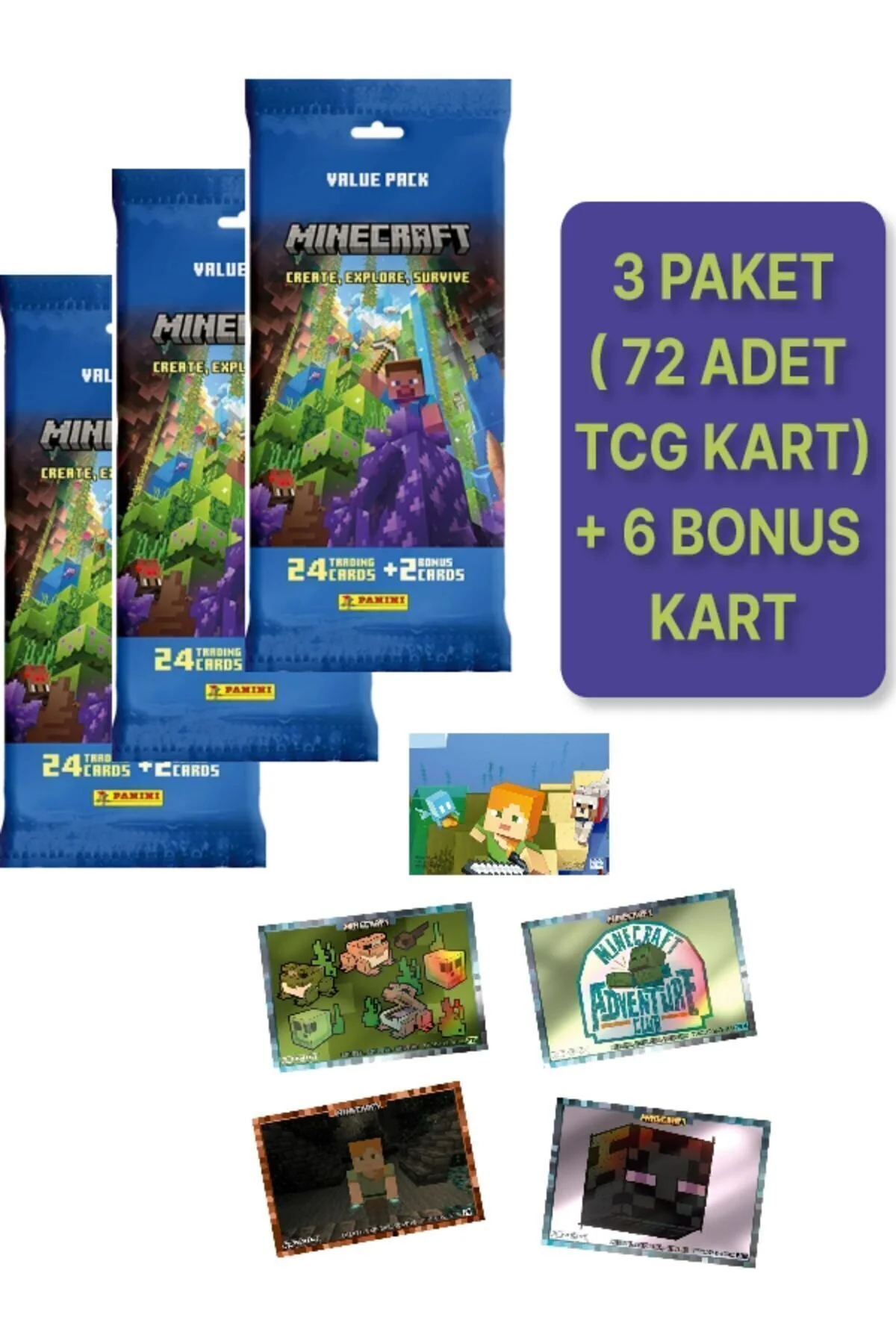 اسباب بازی های آموزشی PANINI MINECRAFT CREATE EXPLORE SURVIVE TRADING CARD FAT PACK + 3 78 TOYFEST