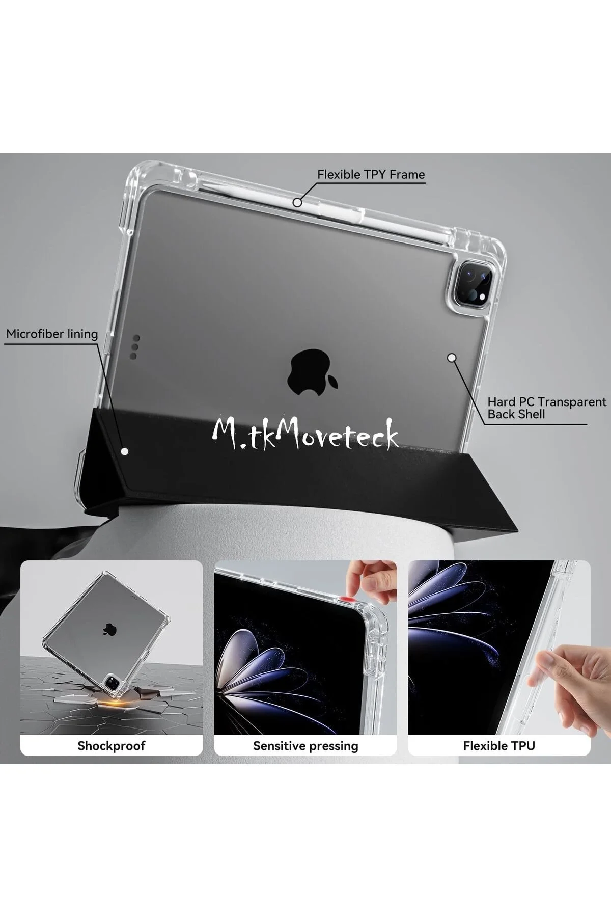کاور تبلت قاب سازگار 13 اینچی IPAD PRO M4 2024 با محفظه قلم شارژی مغناطیسی و حالت خواب هوشمند قابل جدا شدن m.tk moveteck