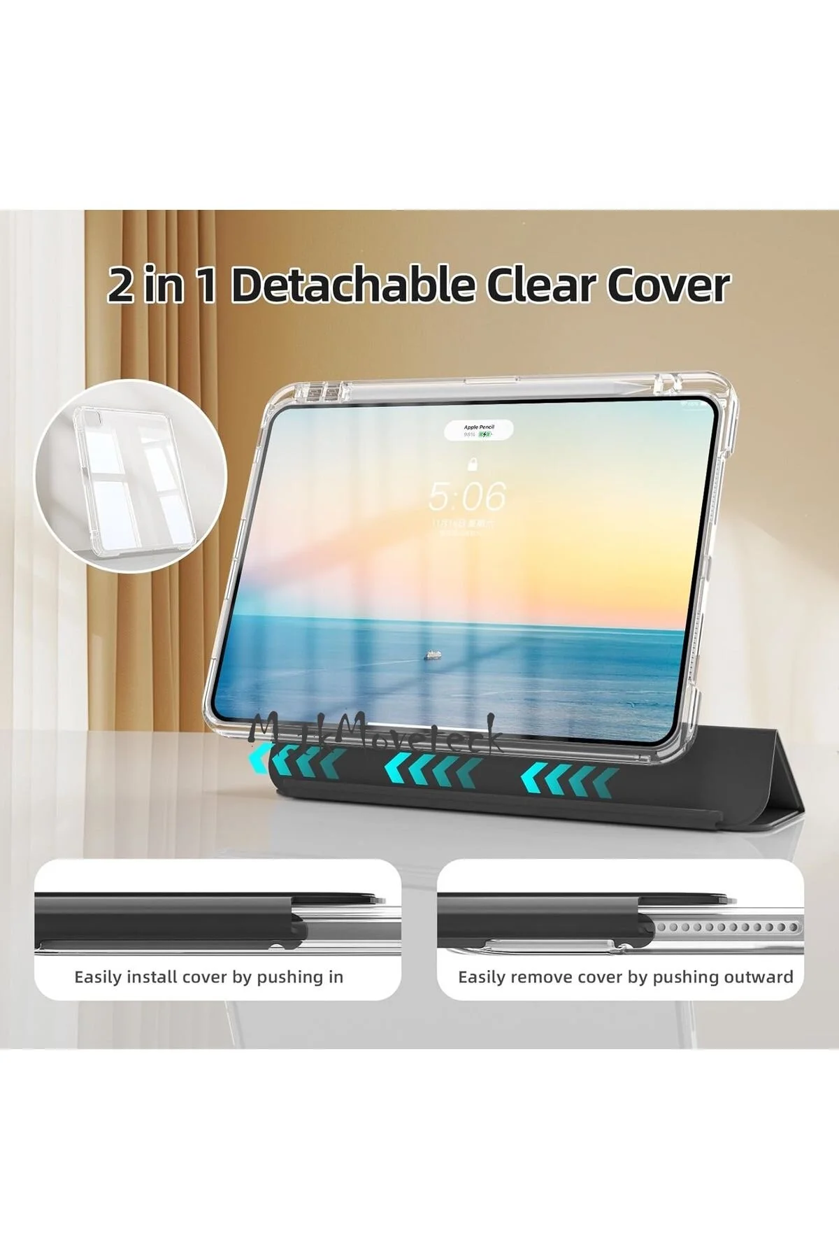کاور تبلت قاب سازگار 13 اینچی IPAD PRO M4 2024 با محفظه قلم شارژی مغناطیسی و حالت خواب هوشمند قابل جدا شدن m.tk moveteck