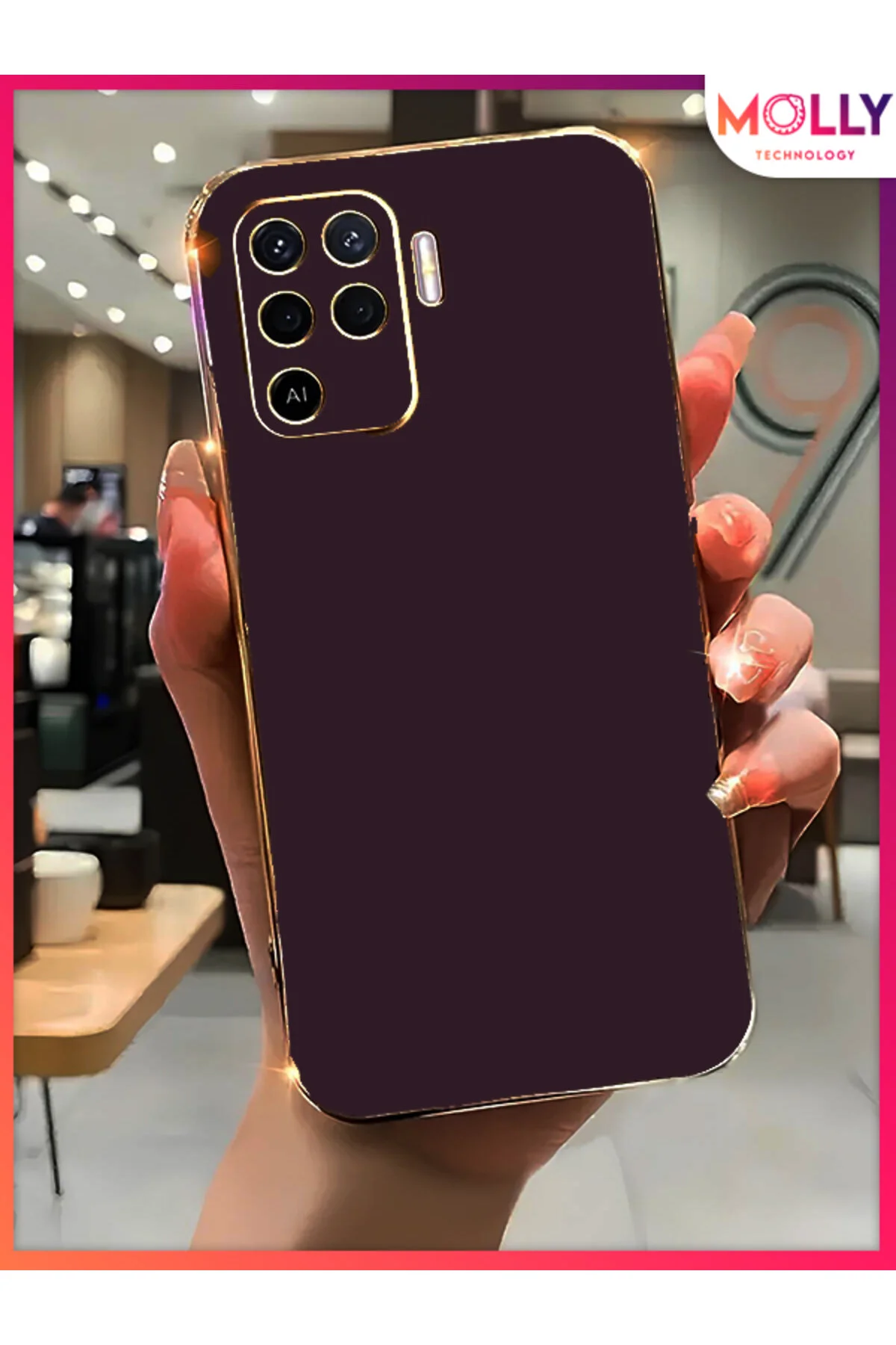 کاور و قاب سیلیکونی لوکس با لبه های بنفش عمیق جزئیات طلایی برای OPPO RENO 5 LITE Molly