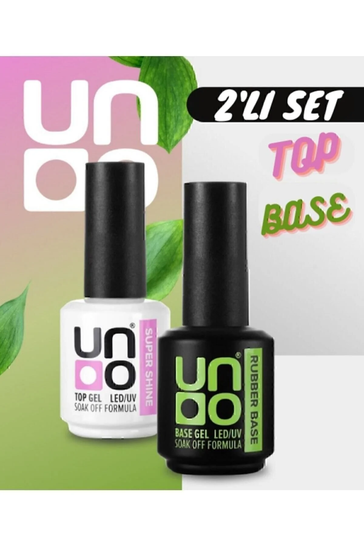 لاک ناخن UNO مدل Top Coat Super Shine و Rubber Base Coat با حجم 15 میلی لیتر رنگ سفید UNO GELPOLİSH