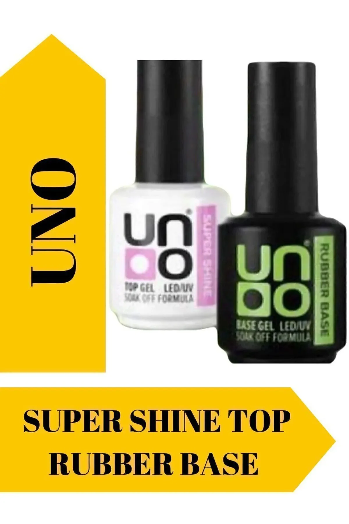 لاک ناخن UNO مدل Top Coat Super Shine و Rubber Base Coat با حجم 15 میلی لیتر رنگ سفید UNO GELPOLİSH