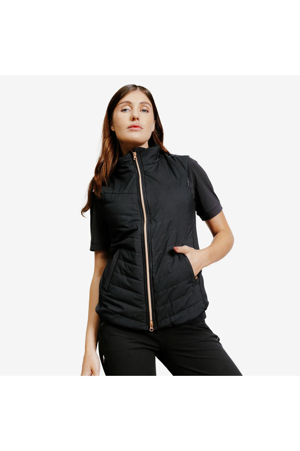 جلیقه ورزشی مشکی زنانه سوار سیاه صورتی طلا 500 دکتلون Decathlon