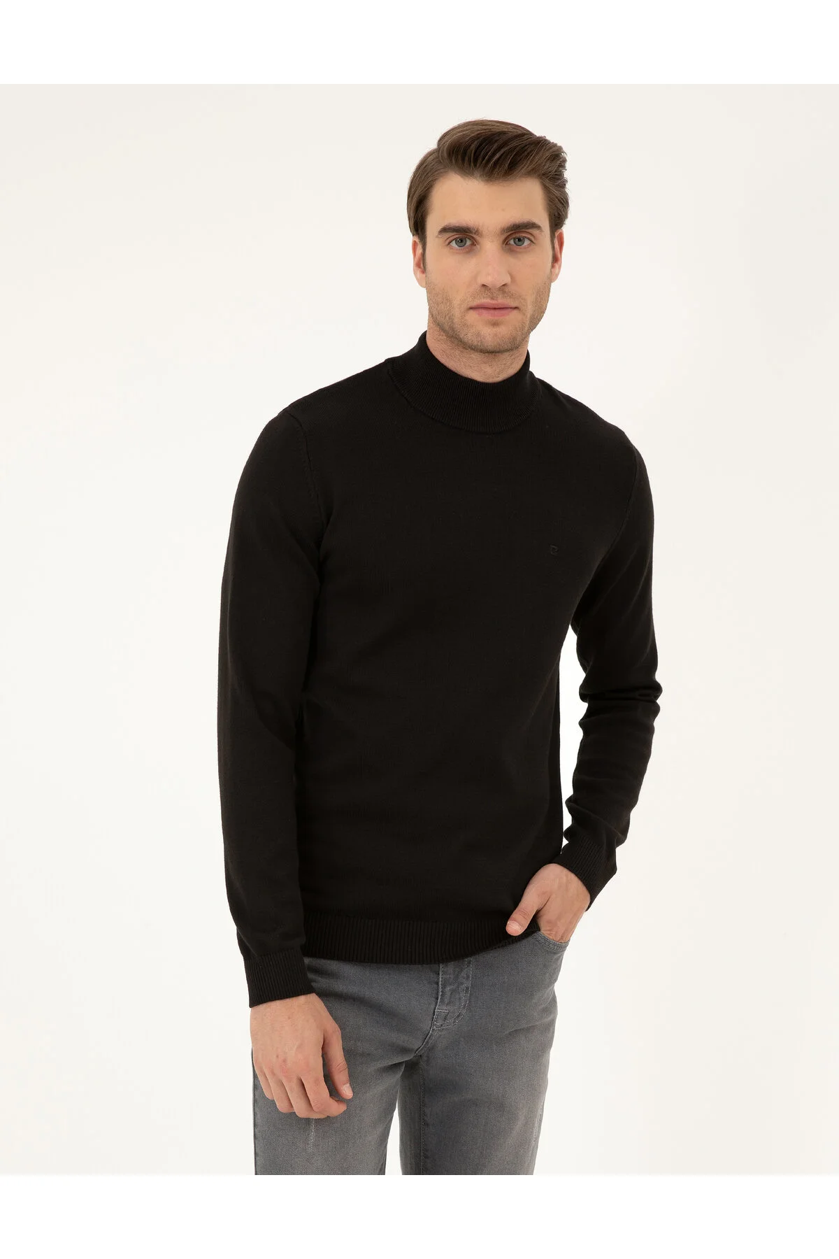 پلیور مردانه مشکی باریک و نیمی اورجینال Pierre Cardin
