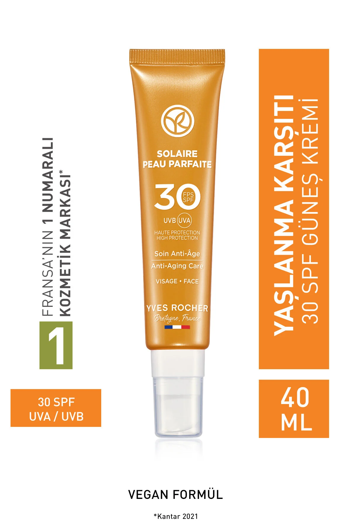 Yves Rocher کرم ضدآفتاب صورت solaire Peau Parfaite با SPF 30 ضد پیری و ضد لک 40 میل