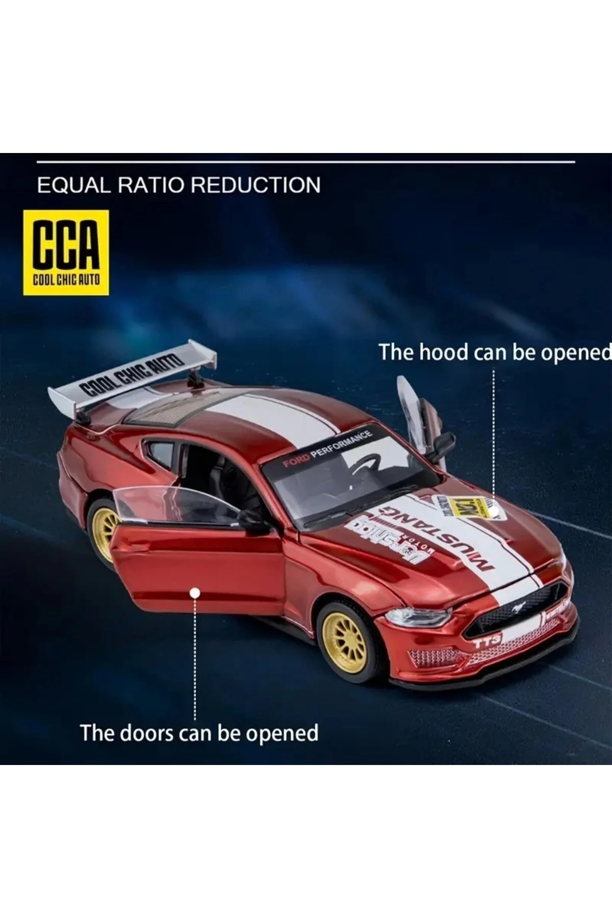 مدل خودرو قرمز 1 کادر 1:42 فورد موستانگ Gt 2018 ماشین قابل اصلاح است درها را می توان باز کرد Akse HOT WHEELS