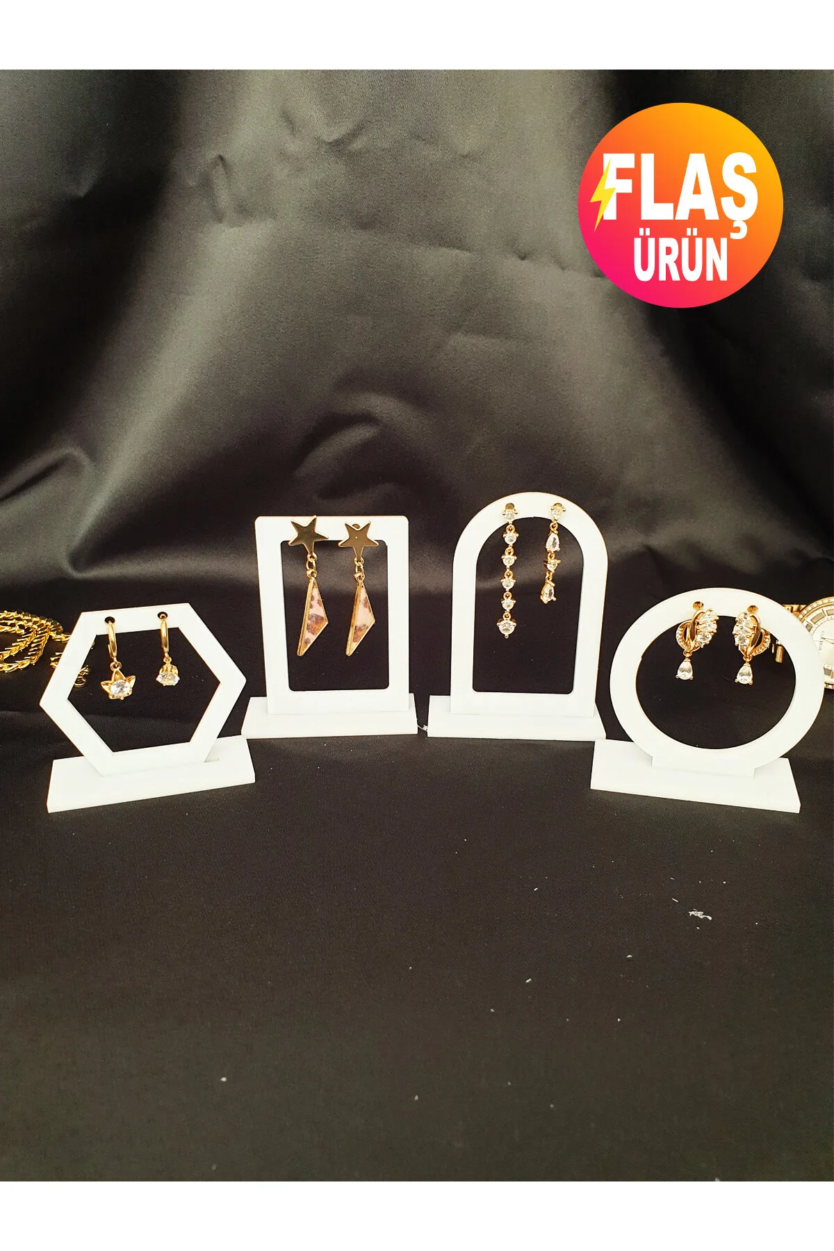 نظم‌دهنده لوازم آرایش و جواهر ایستاده گوشواره 4 SET سازمان دهنده PLEXI پایه نیمکت هندسی جواهرات GİZEM SHOP