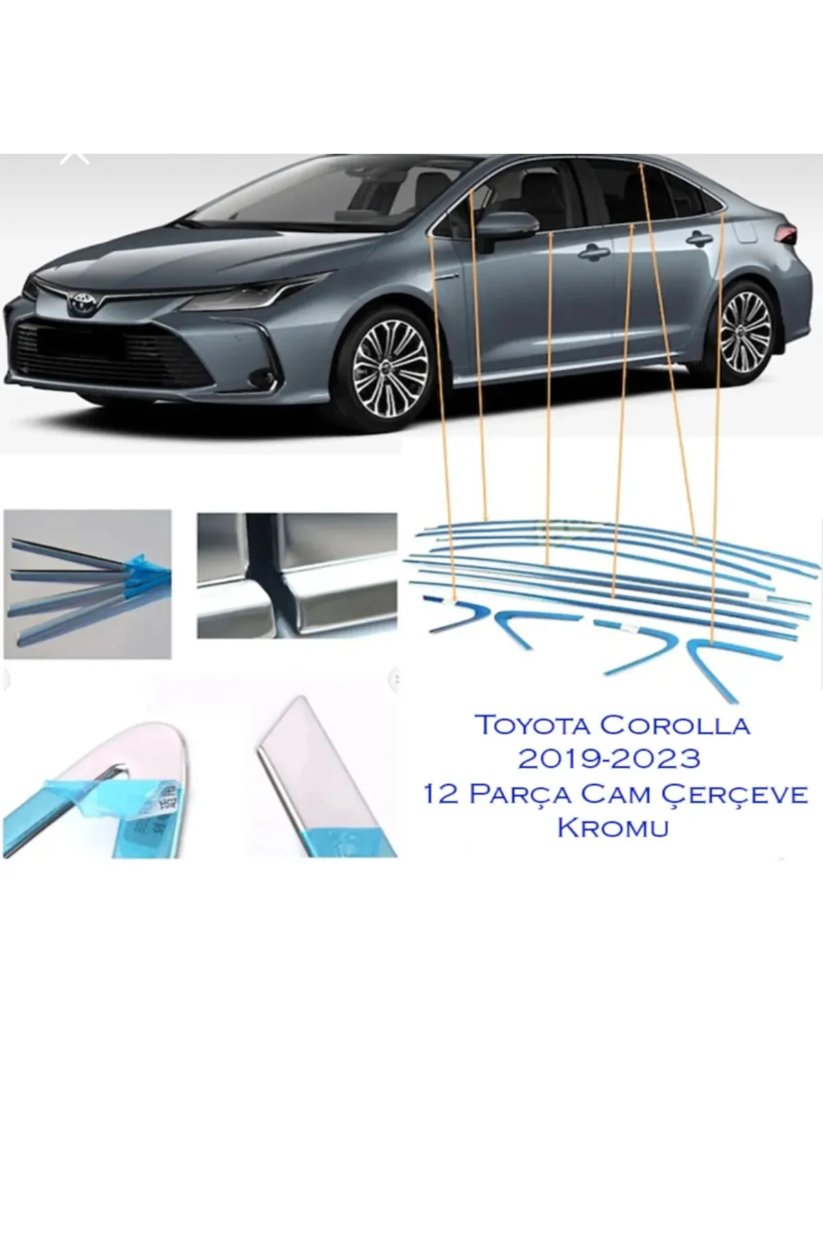 کرومی خودرو TOYOTA COROLLA CHROME GLASS LEAVE FRAME 12 قطعه 2019 2023 سازگار FV-TUNİNG