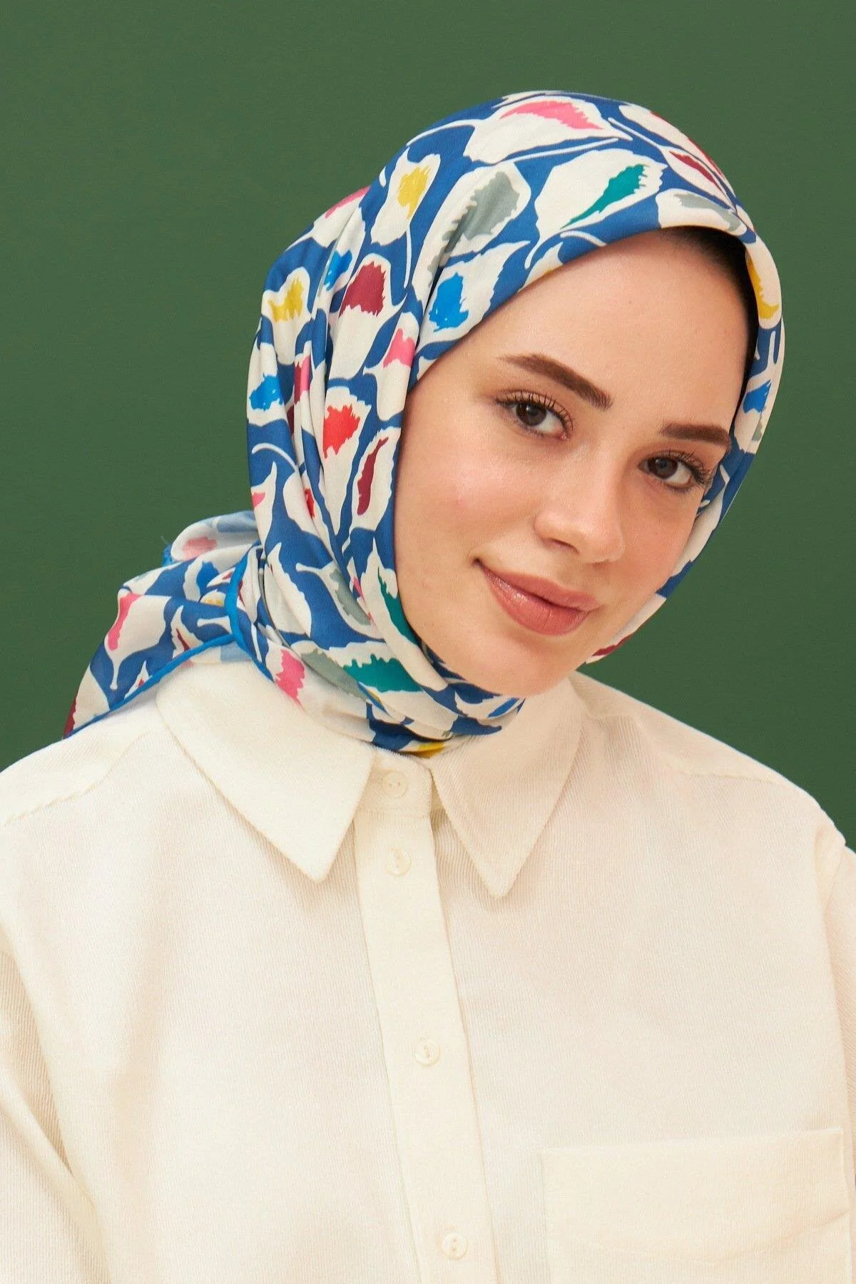 روسری آبی مدل ویسکوز پنبه نیلی لوپین İpekhan