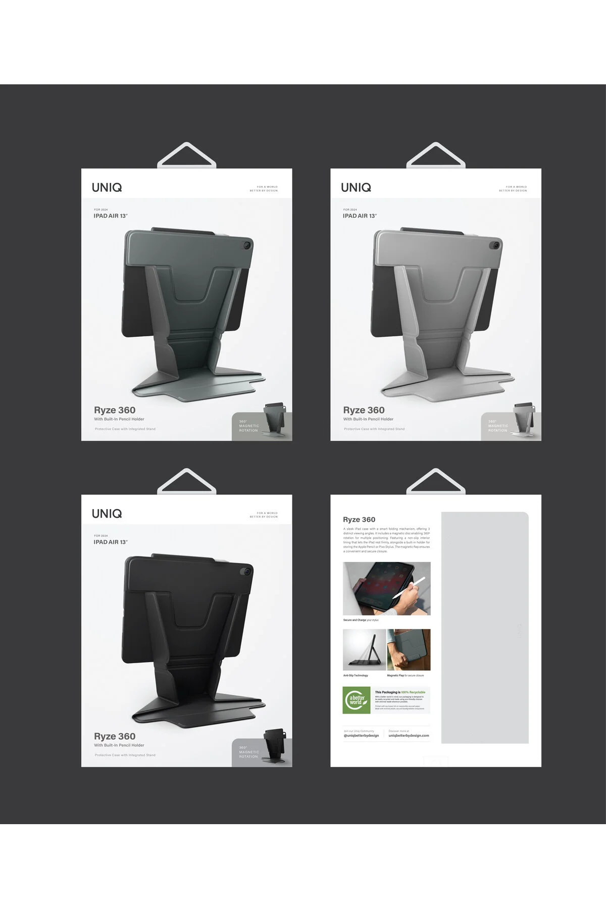 کاور تبلت IPAD AIR 13 M2 CHIP TABLET CASE SERIES RYZE با ویژگی چرخش 360 درجه پایه طراحی تاشو UNIQ Better By Design