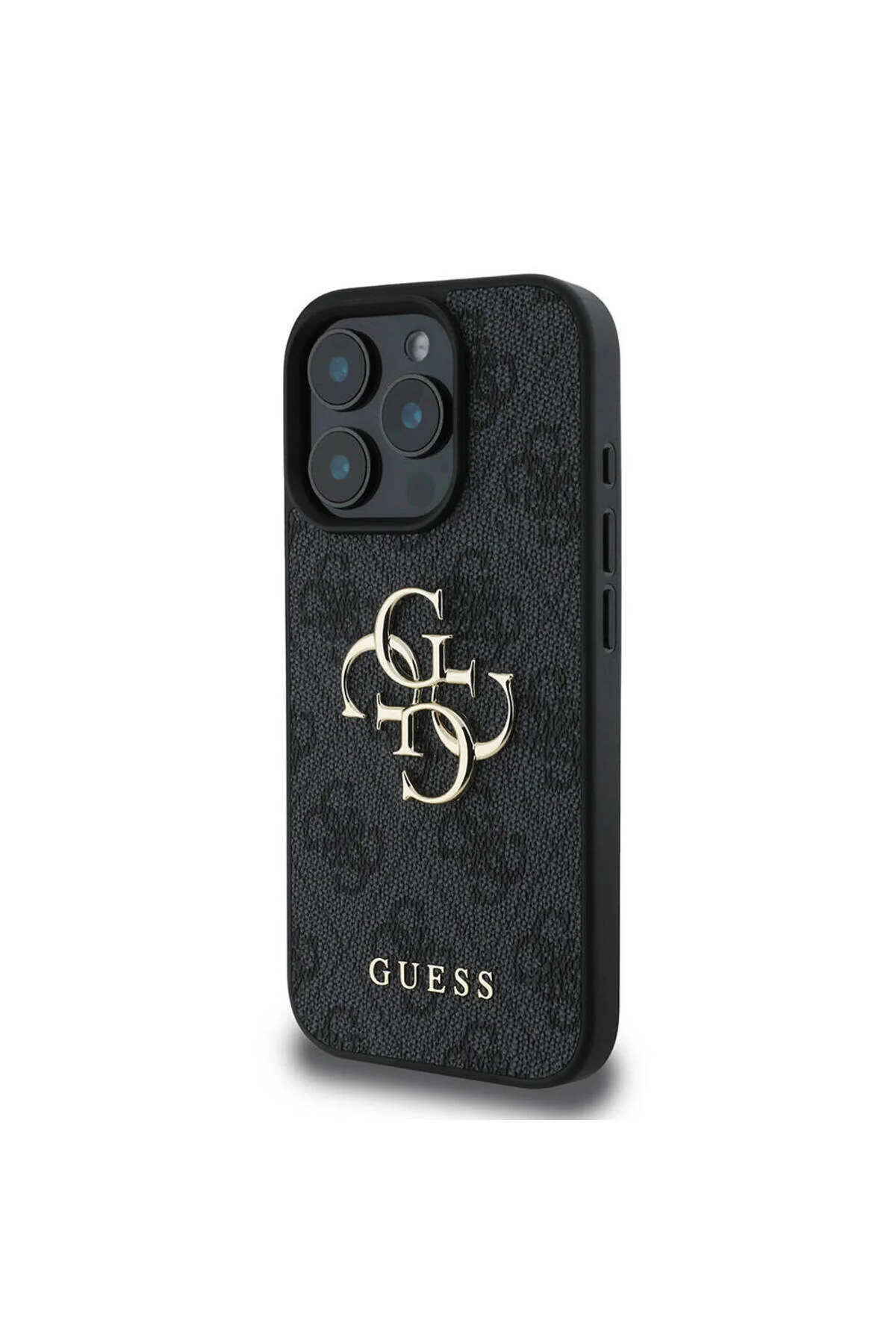 کاور و قاب IPHONE 16 PRO MAX CASE GUESS LICENSED PU LEATHER 4G PATTERN METAL LARGE لوگوی متنی مشکی Guess